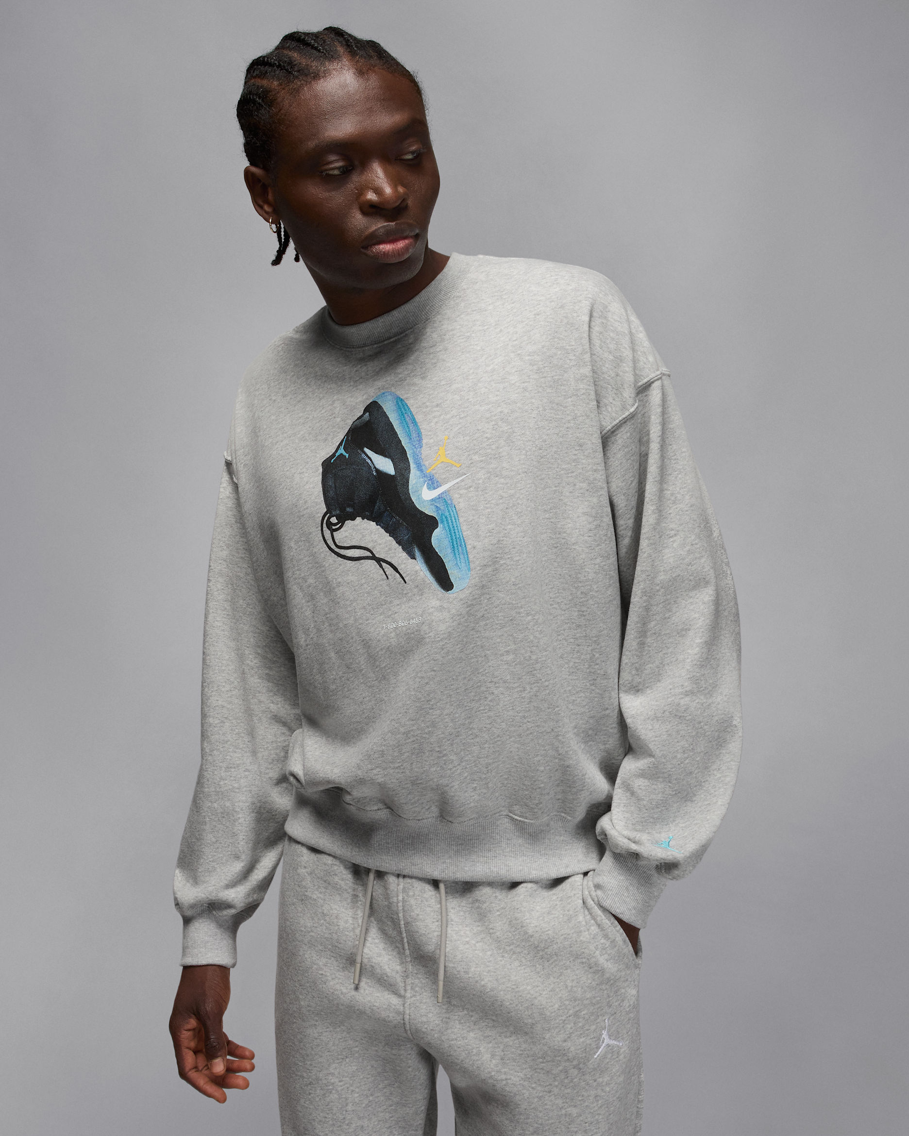 Jordan Brooklyn Fleece Men's Crewneck Sweatshirt - Grey Heather/Gamma Blue