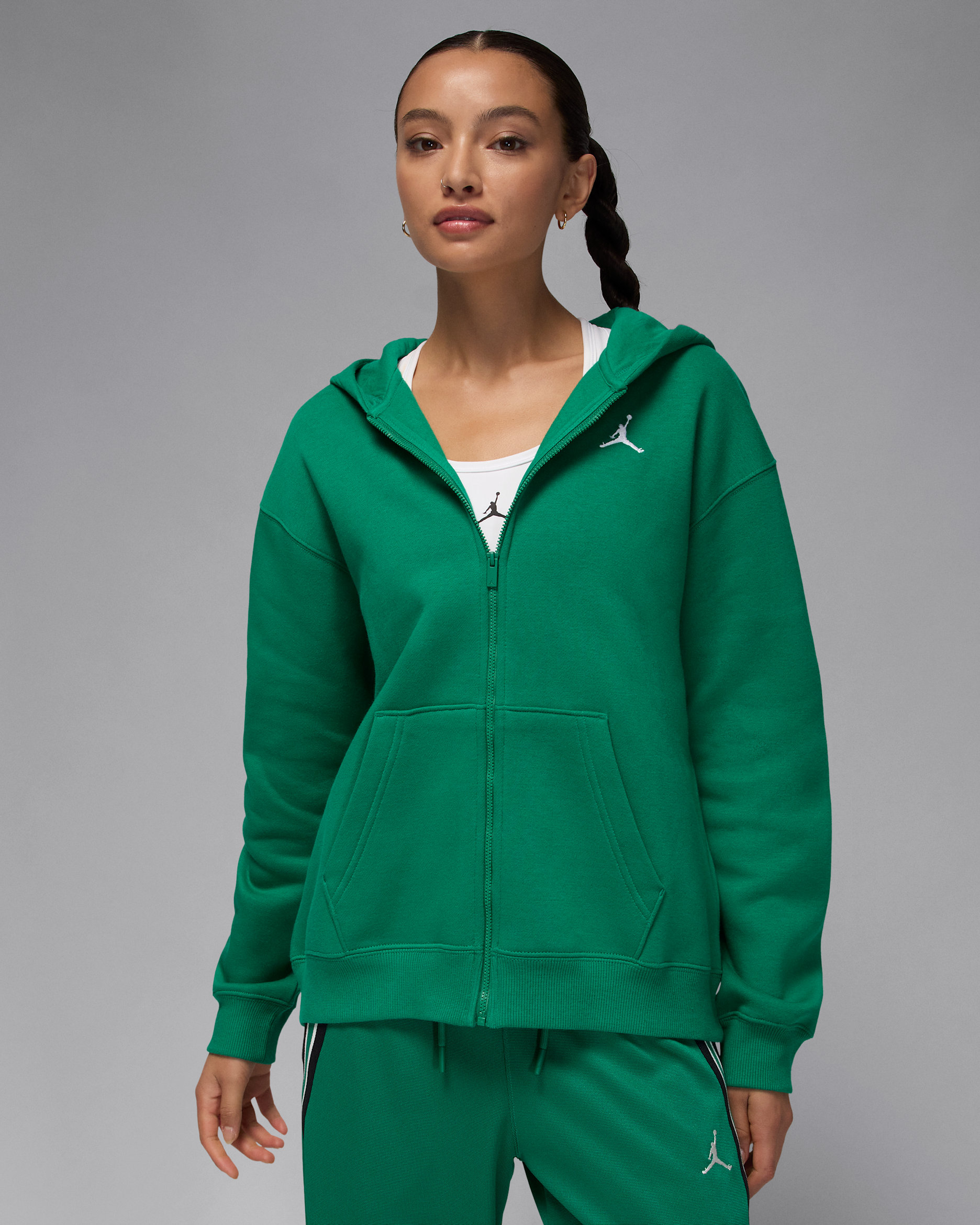 Sweat à capuche en tissu Fleece à zip Jordan Brooklyn pour femme - Malachite/Blanc