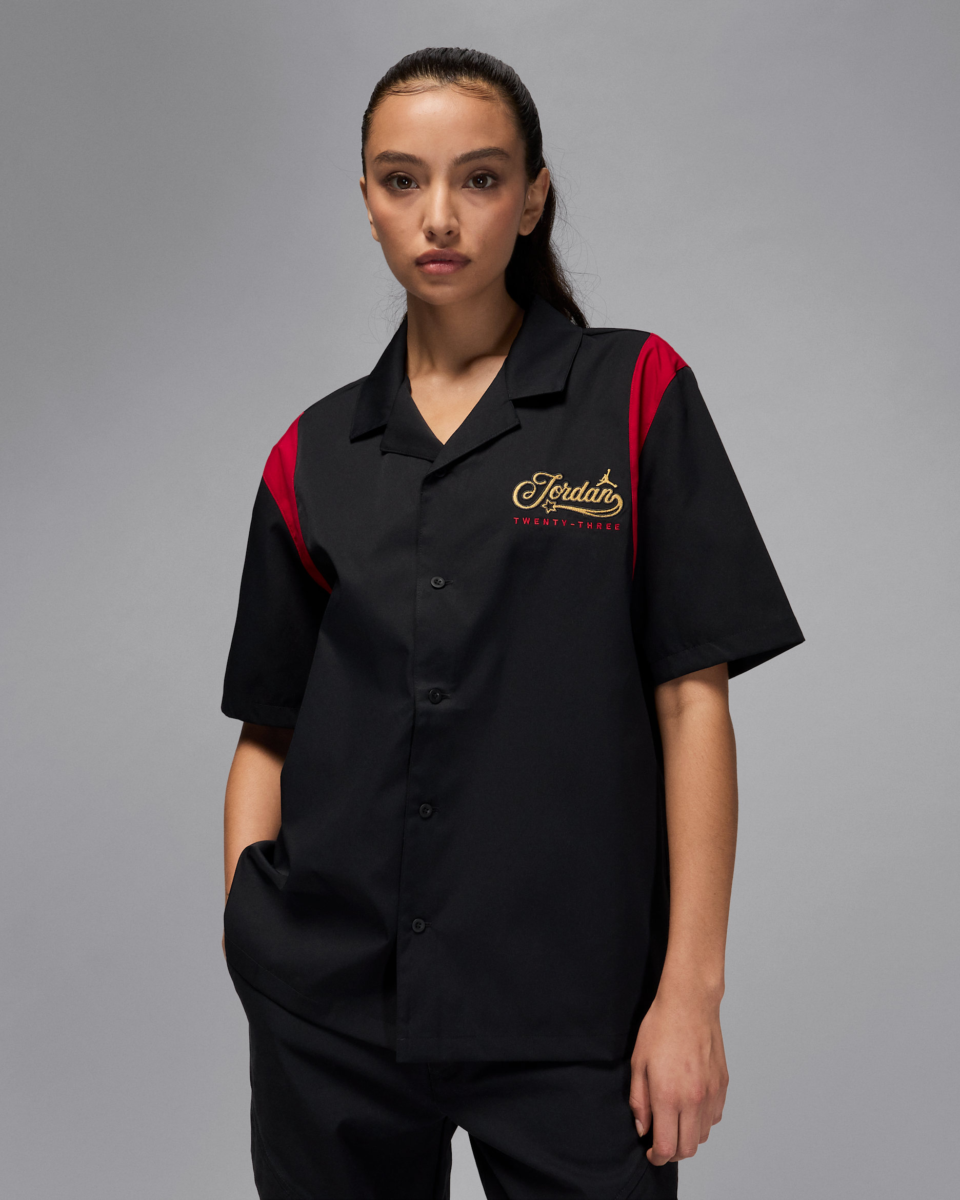 Jordan Women's Button-Up Shirt - Black/Gym Red
