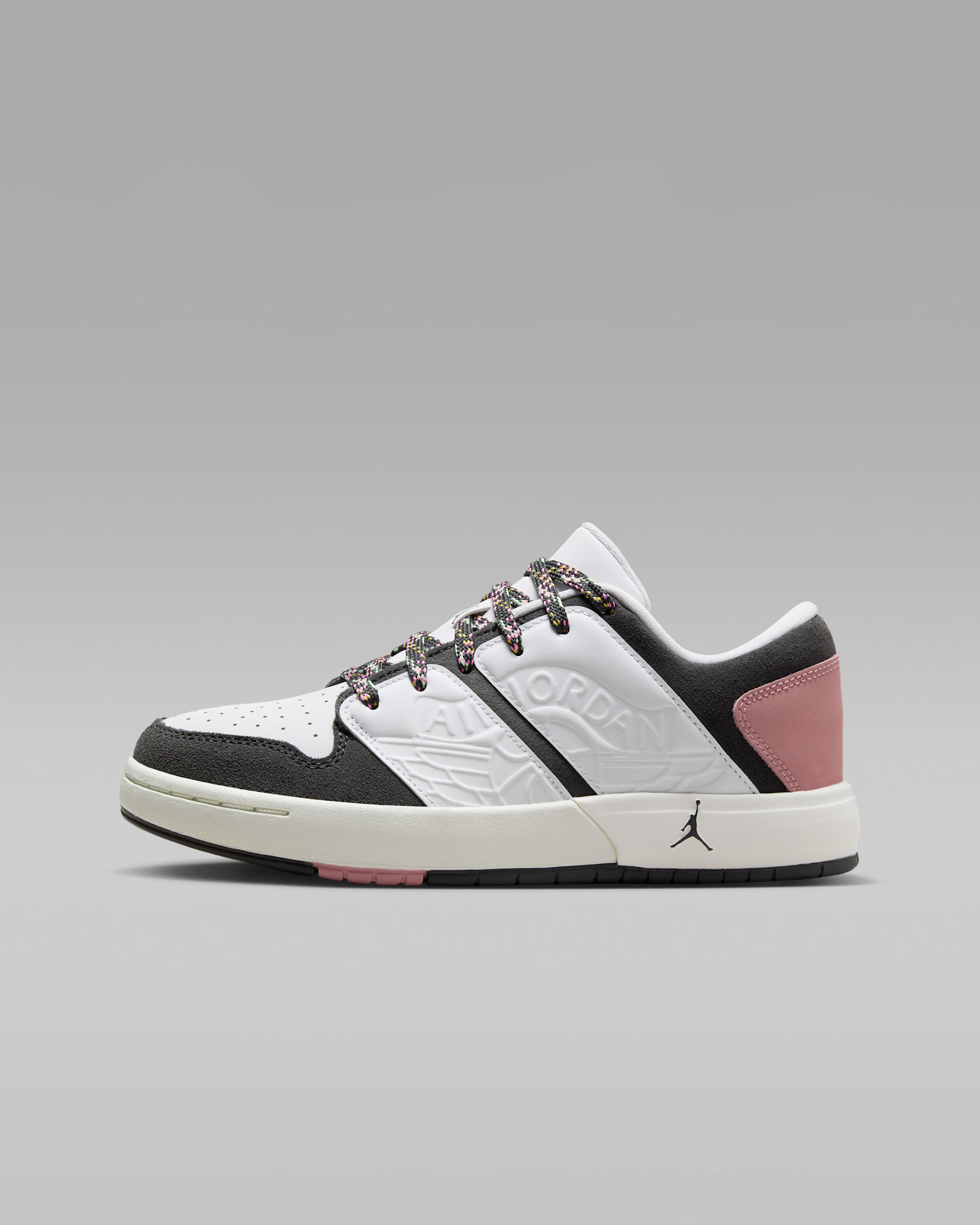 Jordan Nu Retro 1 Low Older Kids' Shoes - White/Red Stardust/Saturn Gold/Anthracite