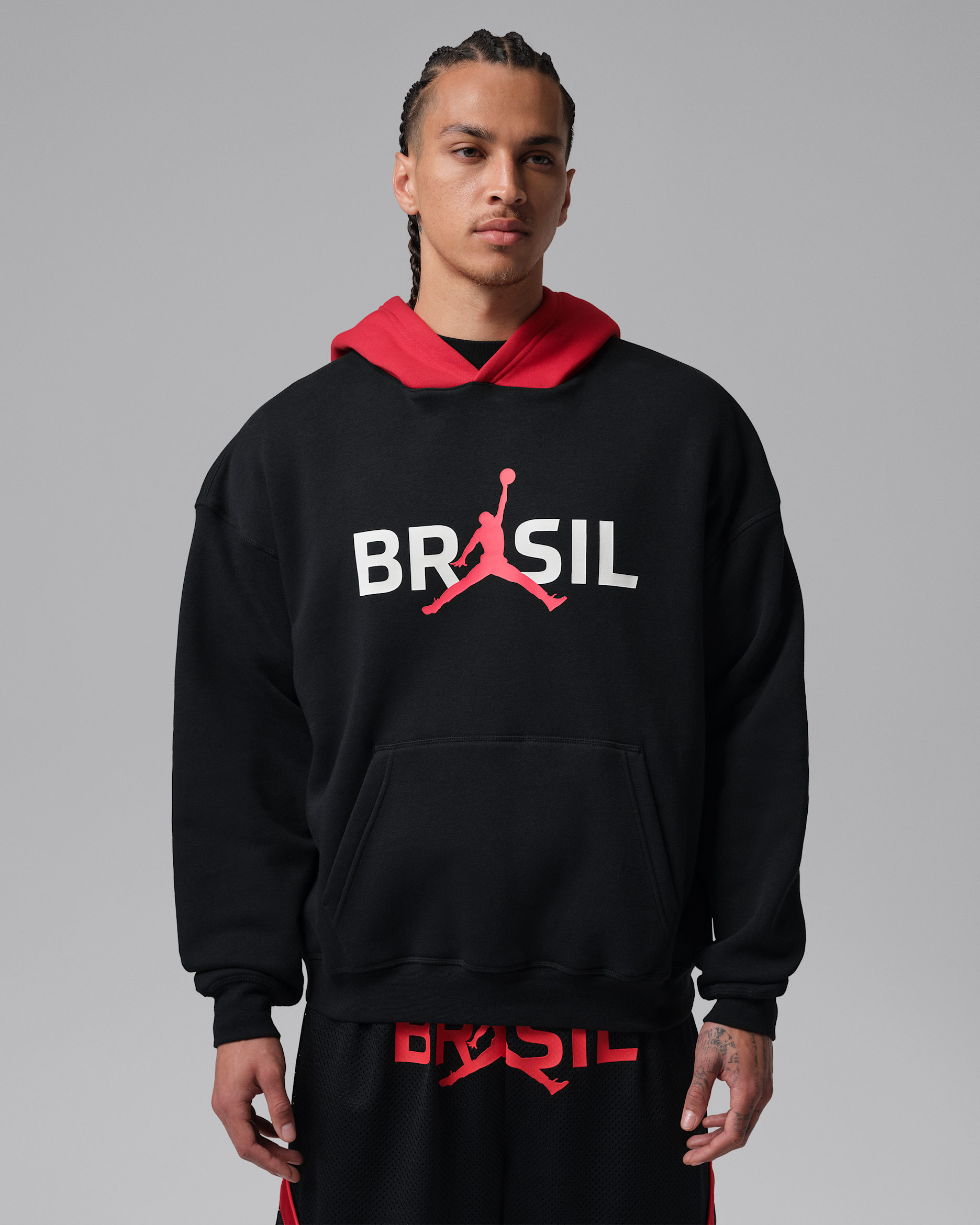 Sudadera con gorro sin cierre para hombre Jordan Brooklyn Fleece - Negro/Rojo universitario