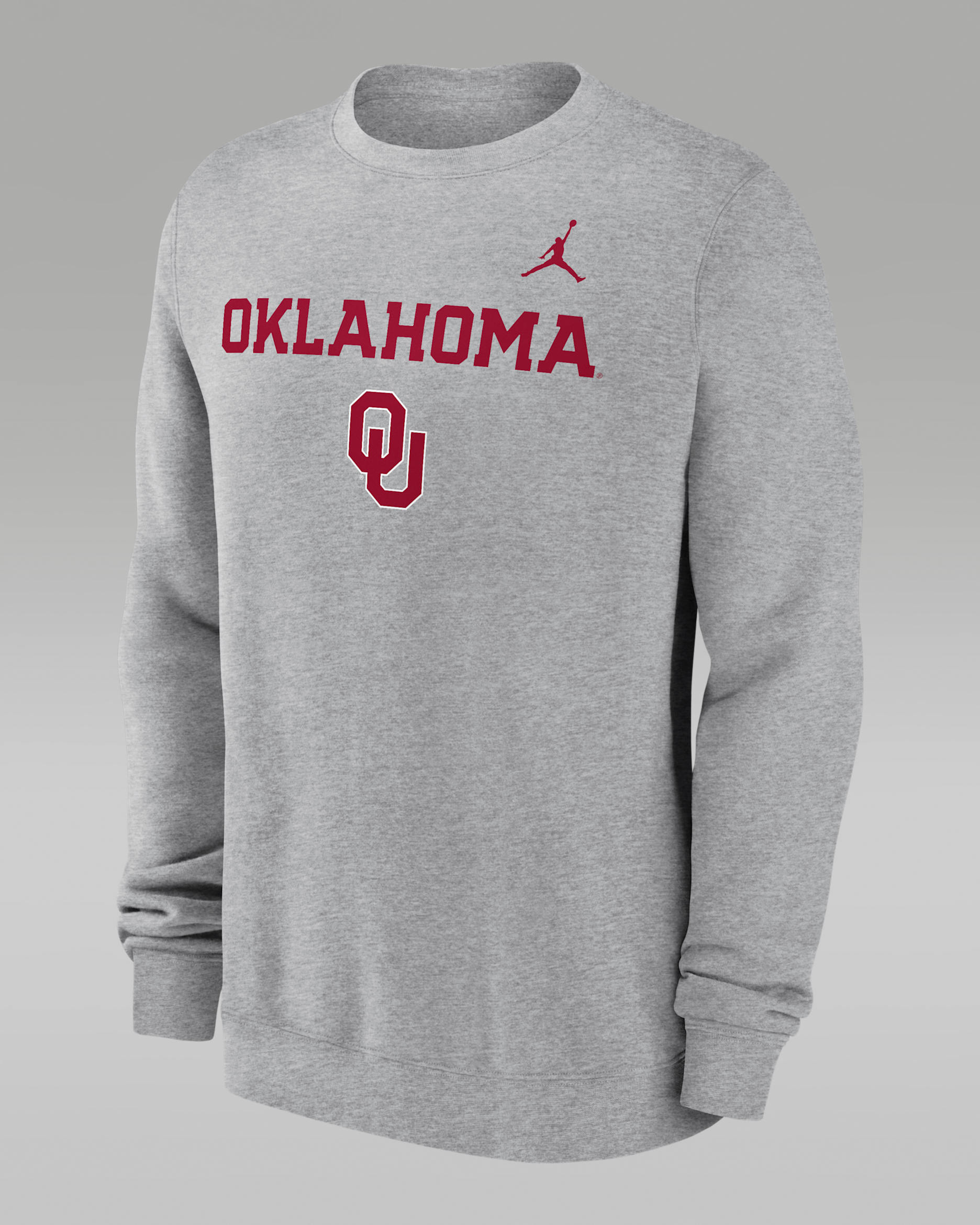Oklahoma Sooners Primetime Primary Stack Men's Jordan College Pullover Crew - Dark Grey Heather