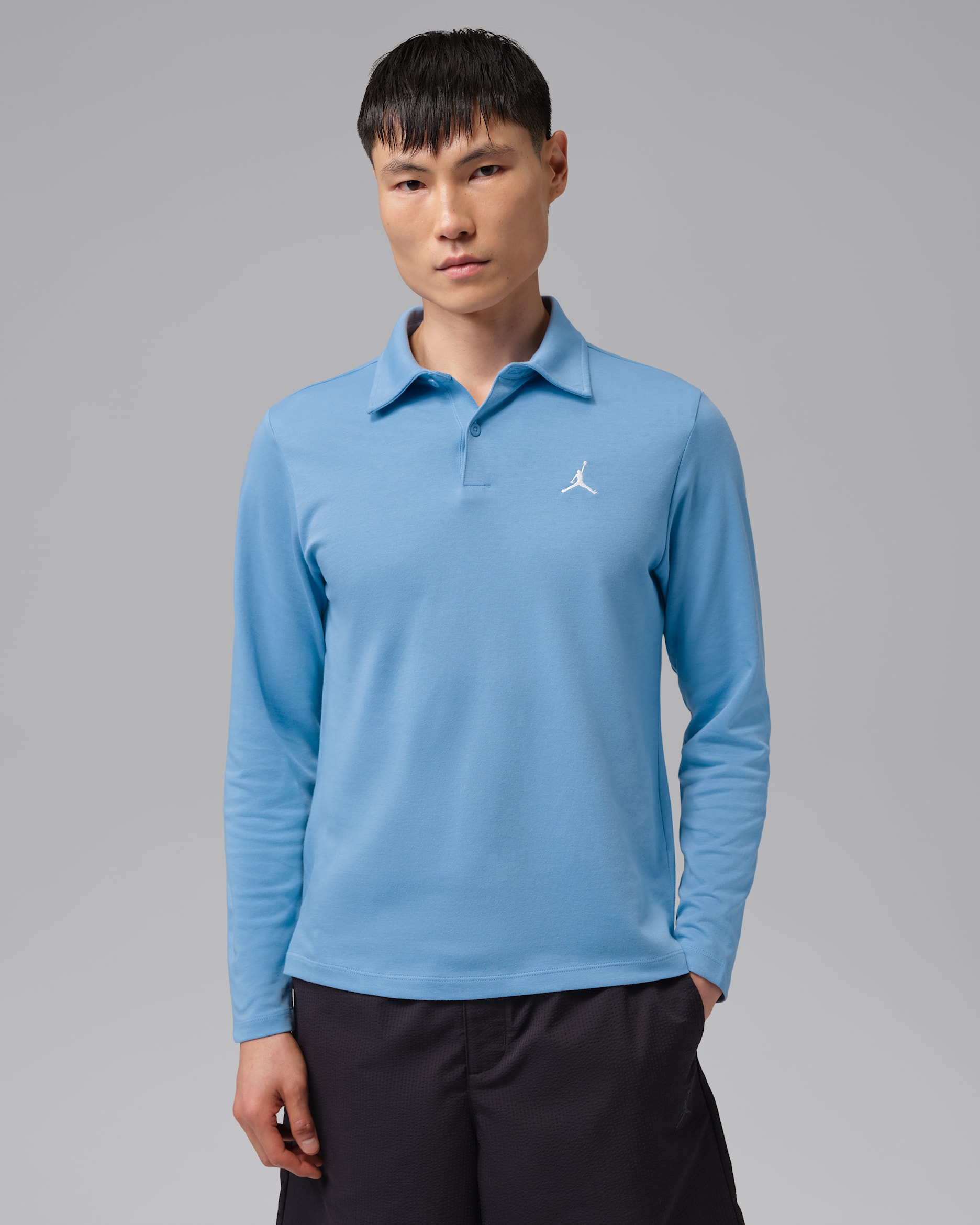 Långärmad golfpikétröja Jordan Sport Dri-FIT för män - December Sky/Vit