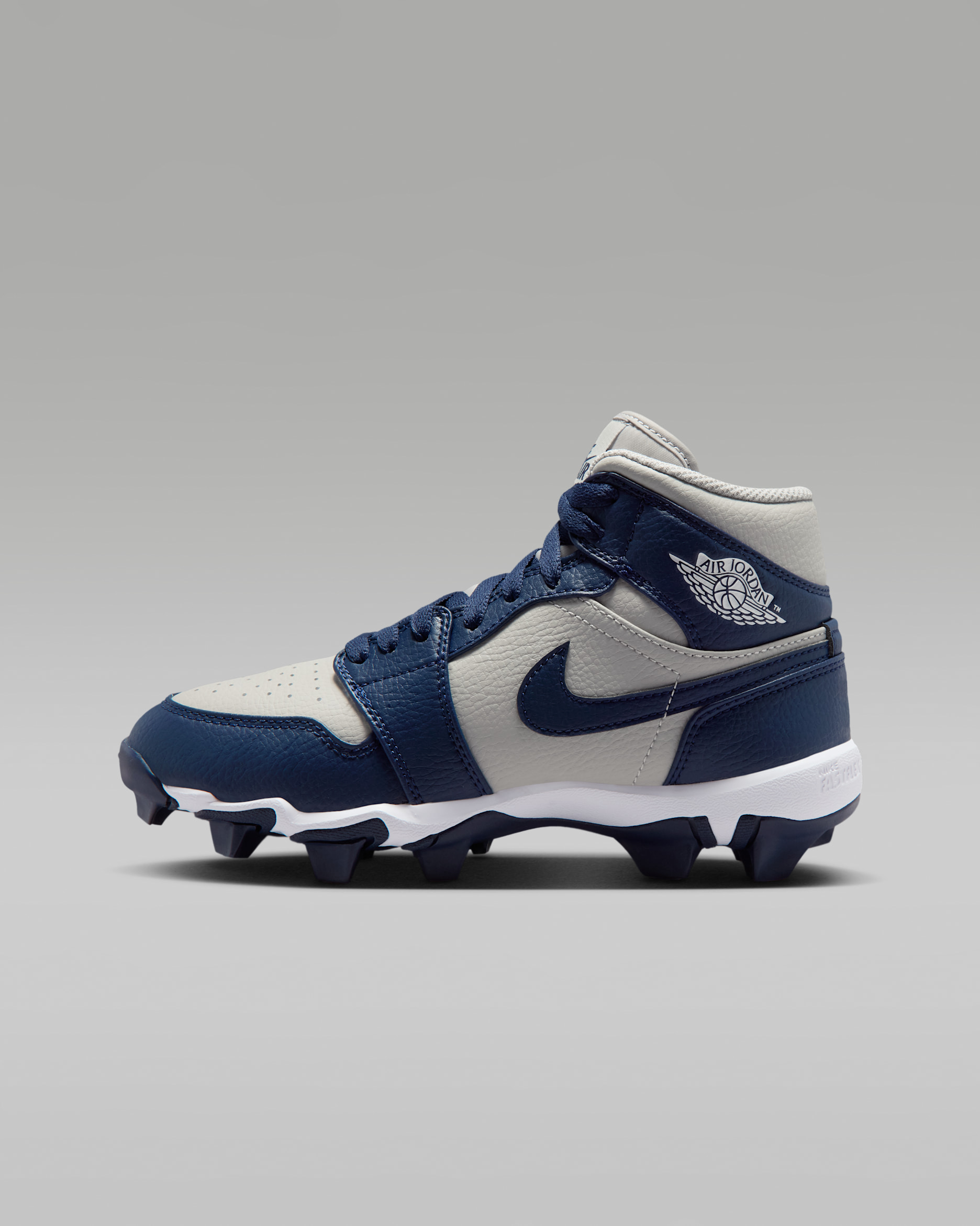 Jordan 1 Mid Little/Big Kids' Cleats - Wolf Grey/College Navy