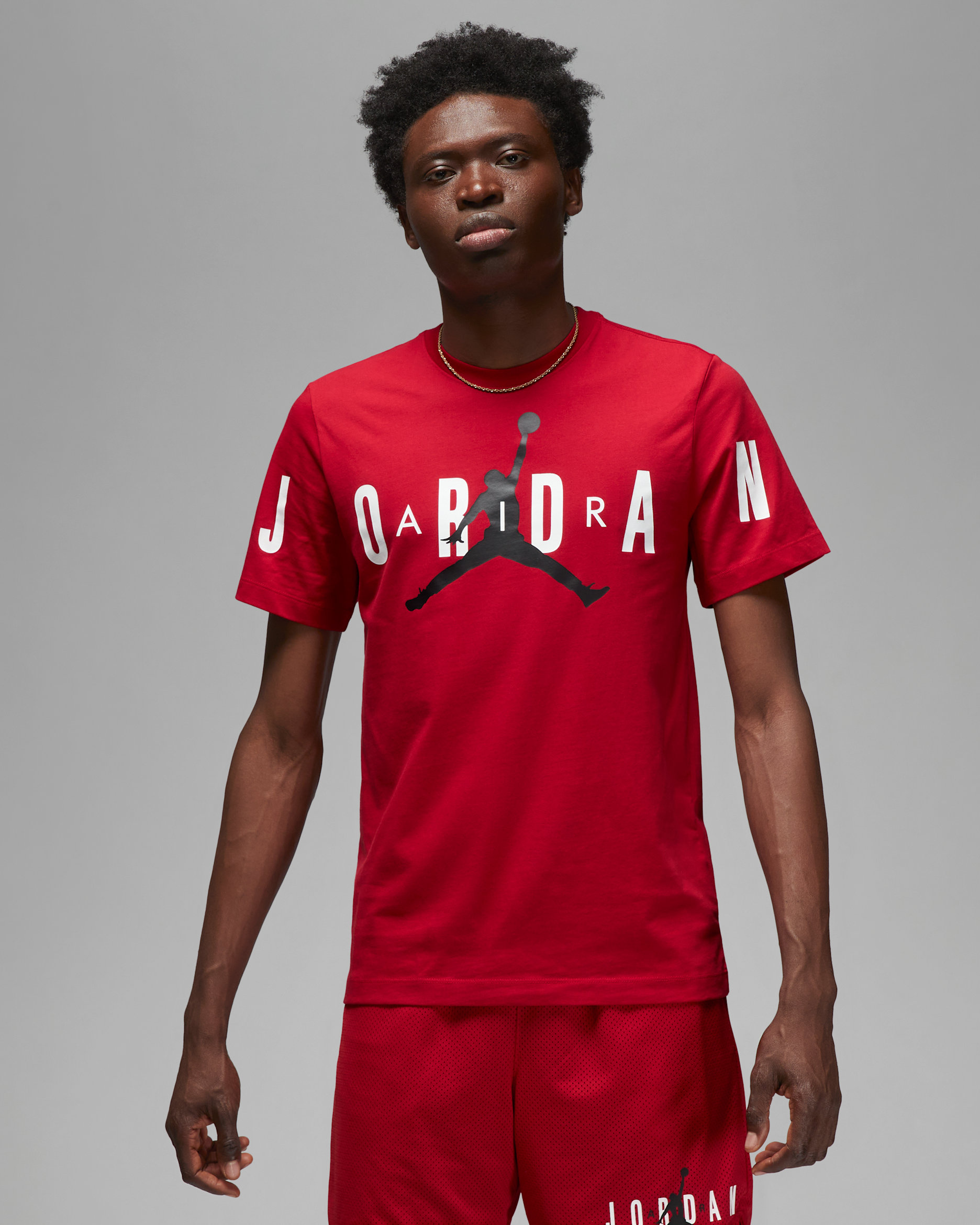 Jordan Air Men's Stretch T-Shirt - Gym Red/Black/White