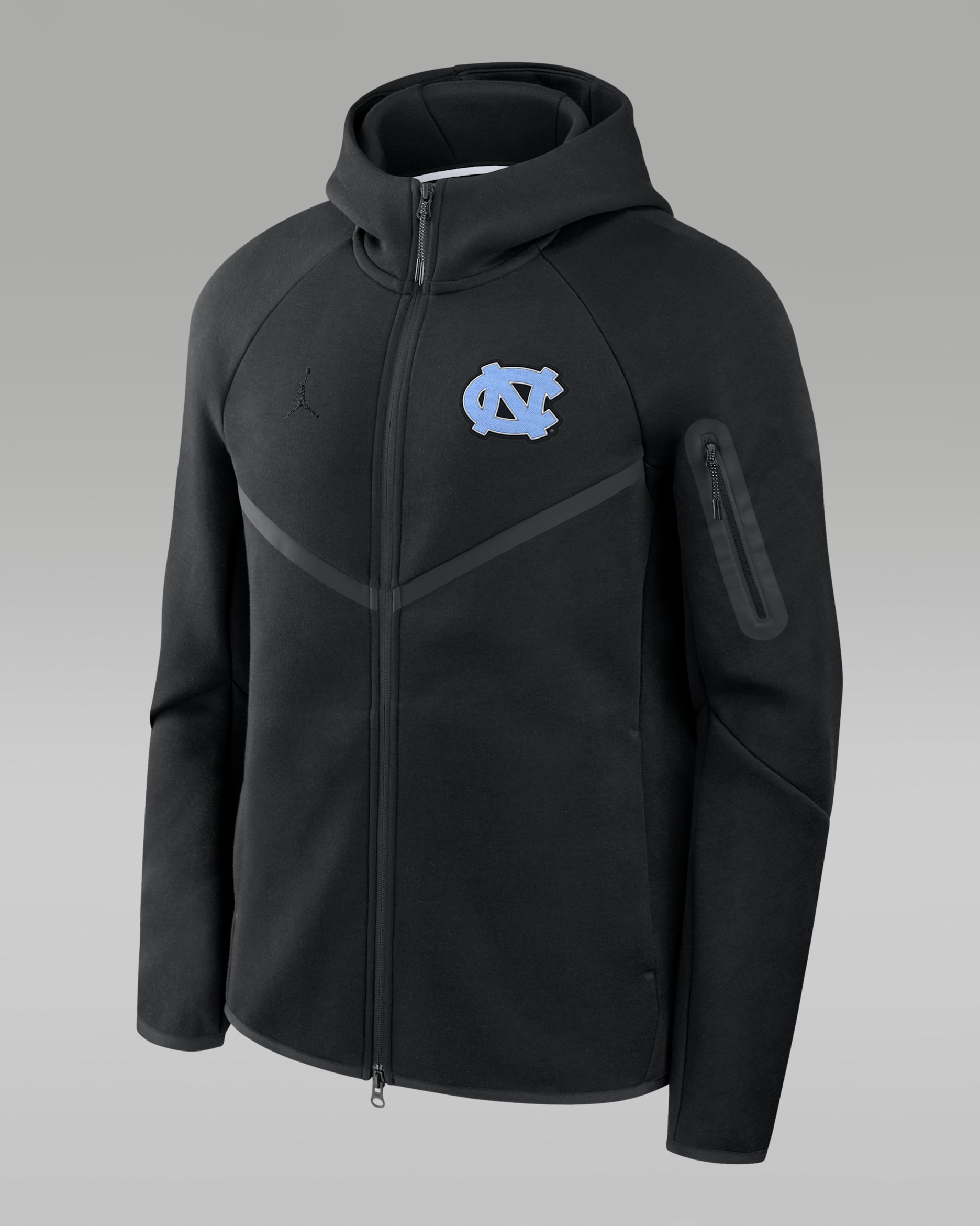 Chamarra universitaria marca Jordan con gorro de cierre completo para hombre North Carolina Tech Fleece Windrunner - Negro