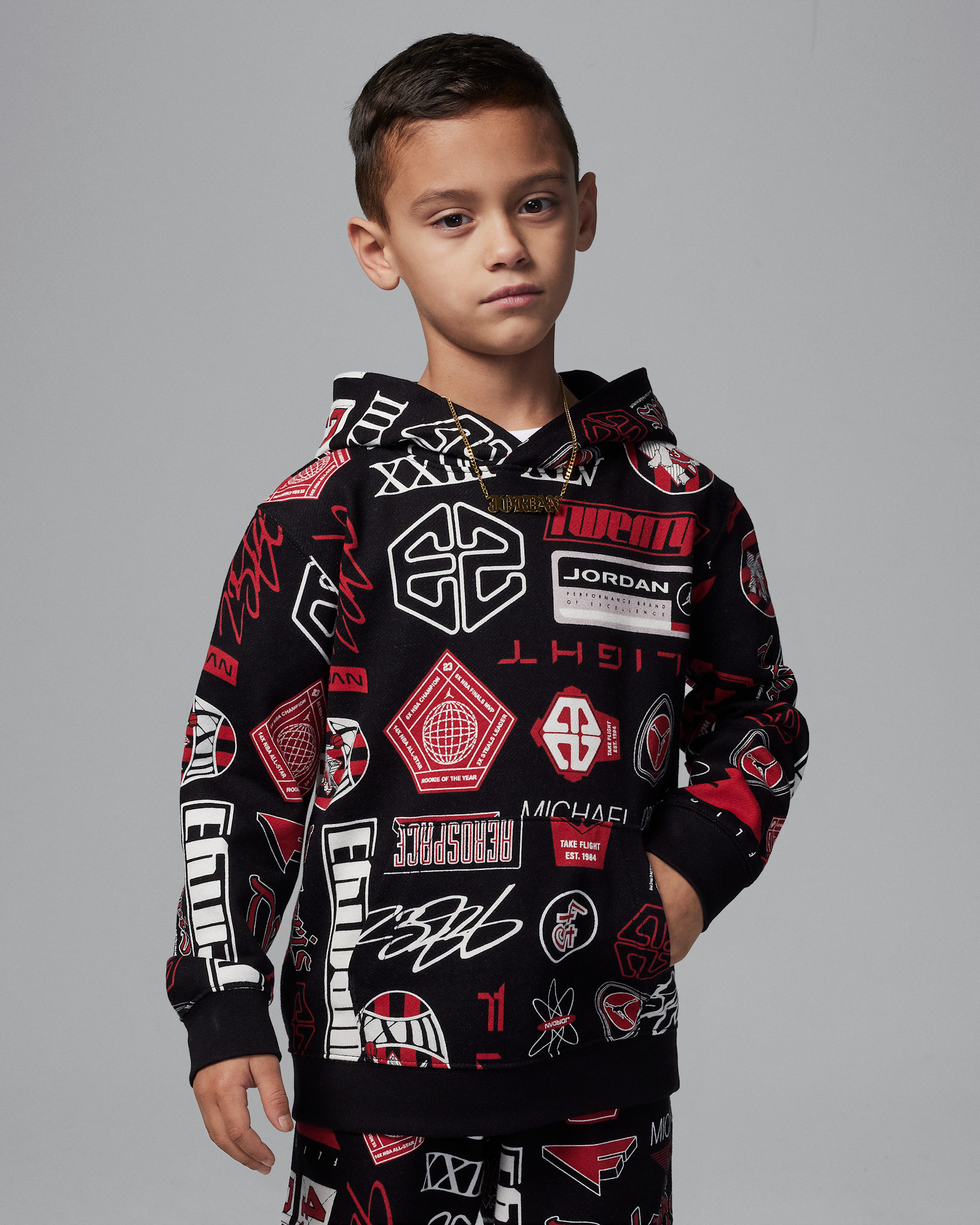 Jordan Essentials Little Kids' French Terry Printed Pullover Hoodie - Black