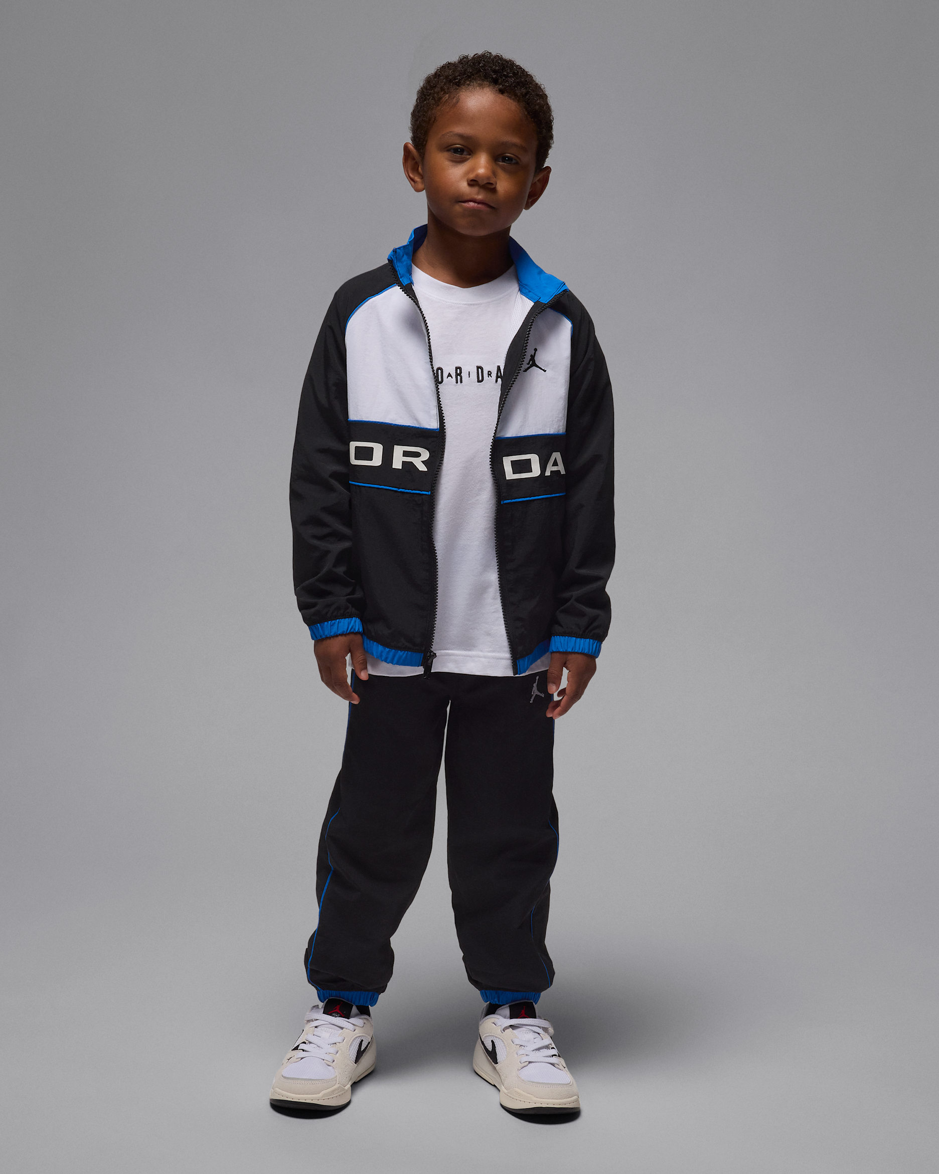 조던 리틀키즈 투피스 윈드브레이커 파이핑 세트 - 블랙/스포츠 블루