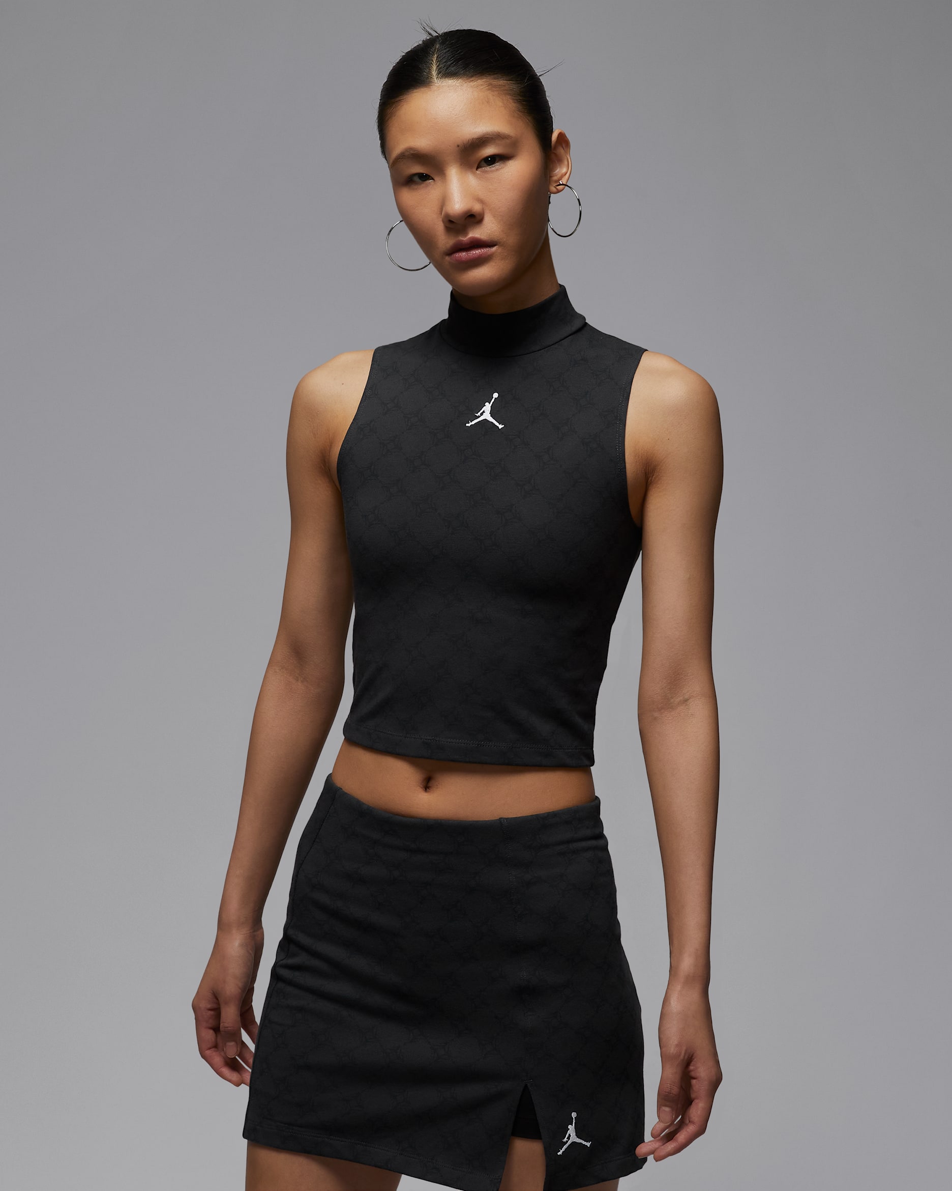 ジョーダン ブルックリン ウィメンズ モックネック ニット タンクトップ - ブラック/ホワイト
