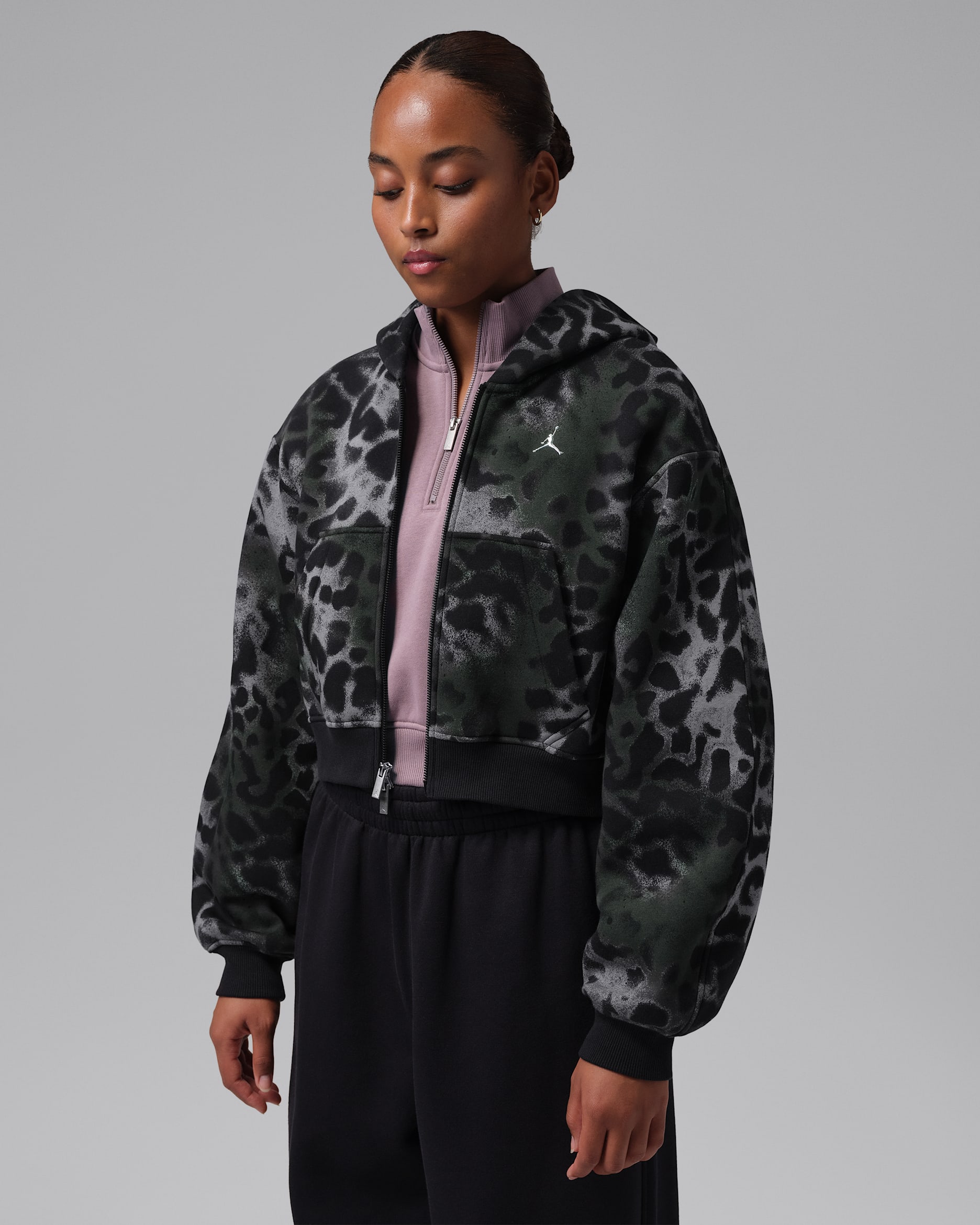 Jordan Brooklyn Fleece Women's Cropped Full-Zip Hoodie - Black/Black