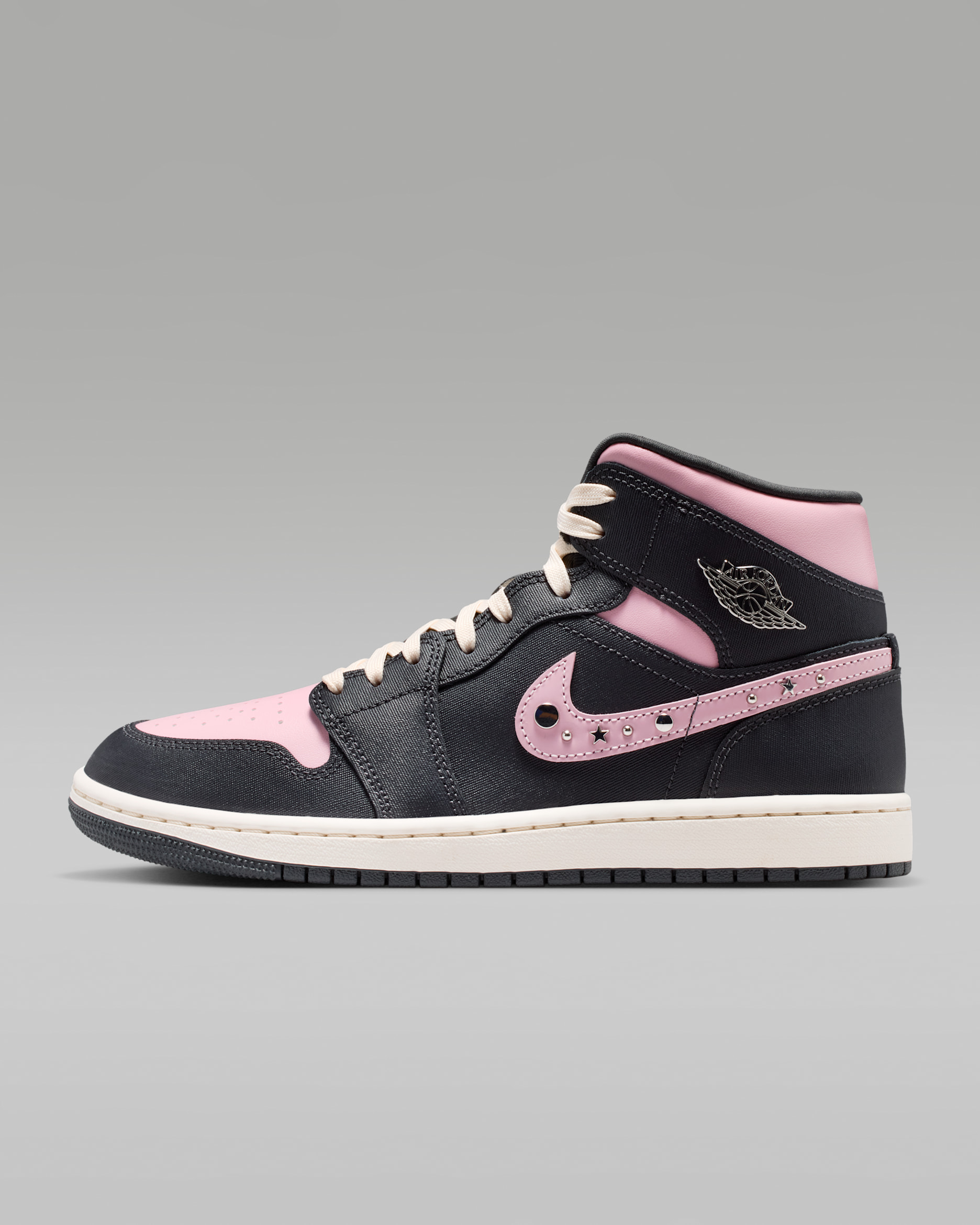 Air Jordan 1 Mid SE Women's Shoes - Anthracite/Iced Carmine/Coconut Milk/Metallic Silver