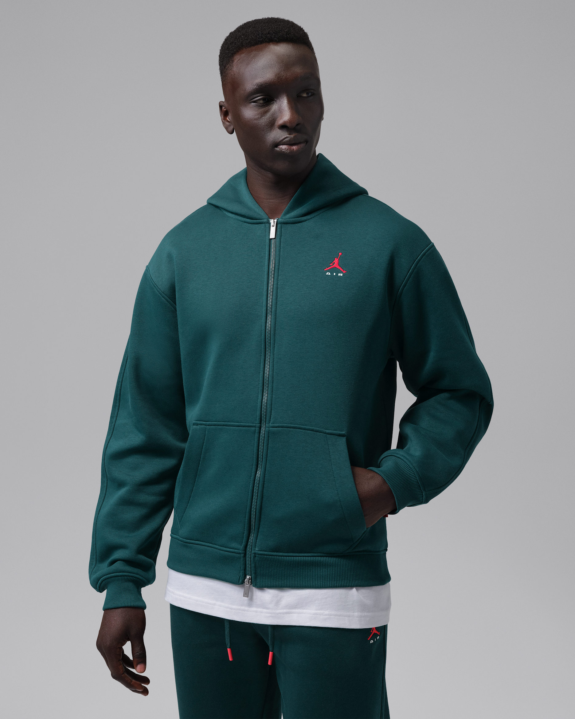 Sudadera con gorro de cierre completo para hombre Jordan Brooklyn - Pícea medianoche/Rojo universitario