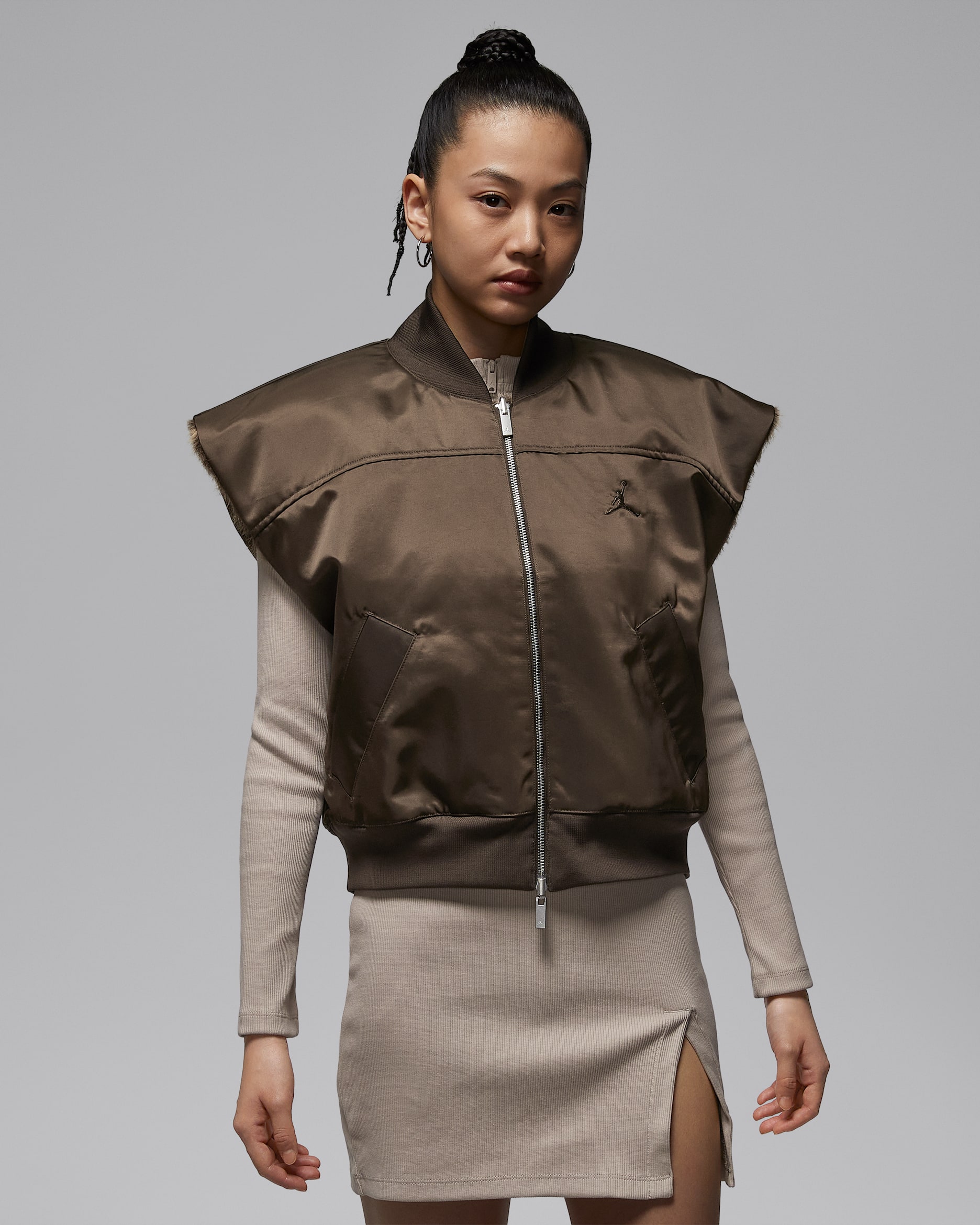 조던 플라이트 여성 리버시블 베스트 - 바로크 브라운/브리티시 카키/바로크 브라운