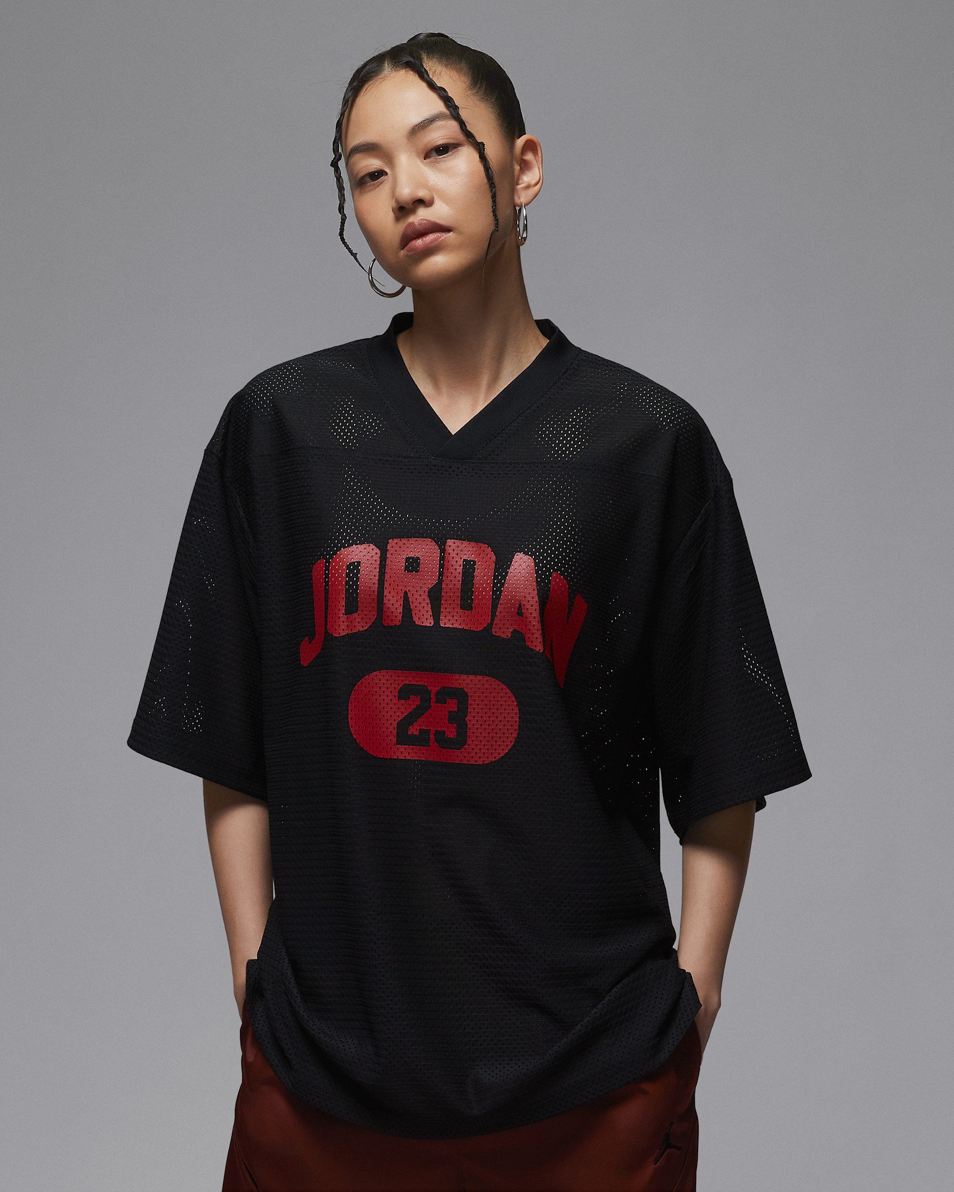 ジョーダン ブルックリン ウィメンズ メッシュ ジャージー - ブラック/ジムレッド