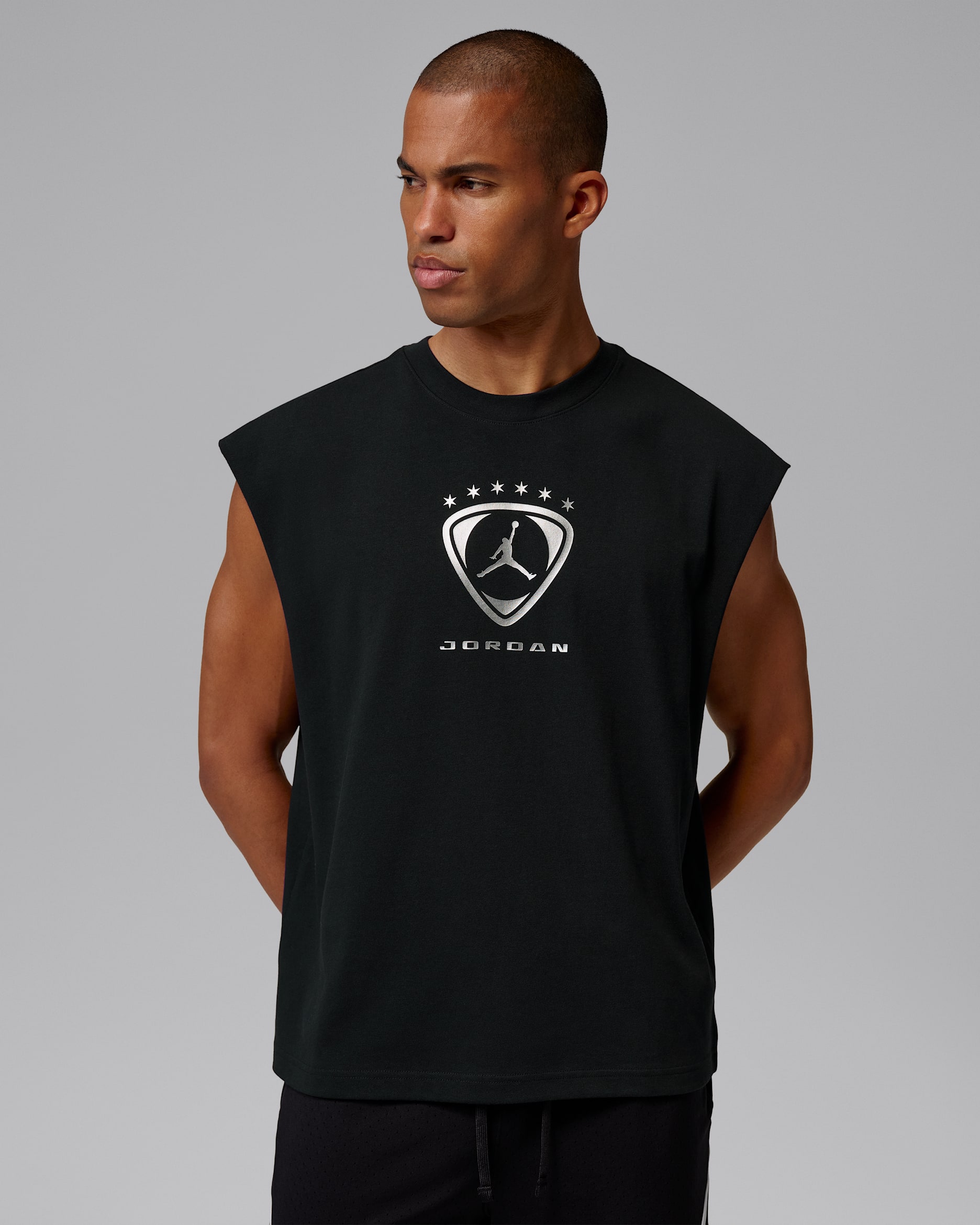 조던 브루클린 남성 민소매 탑 - 블랙/메탈릭 실버