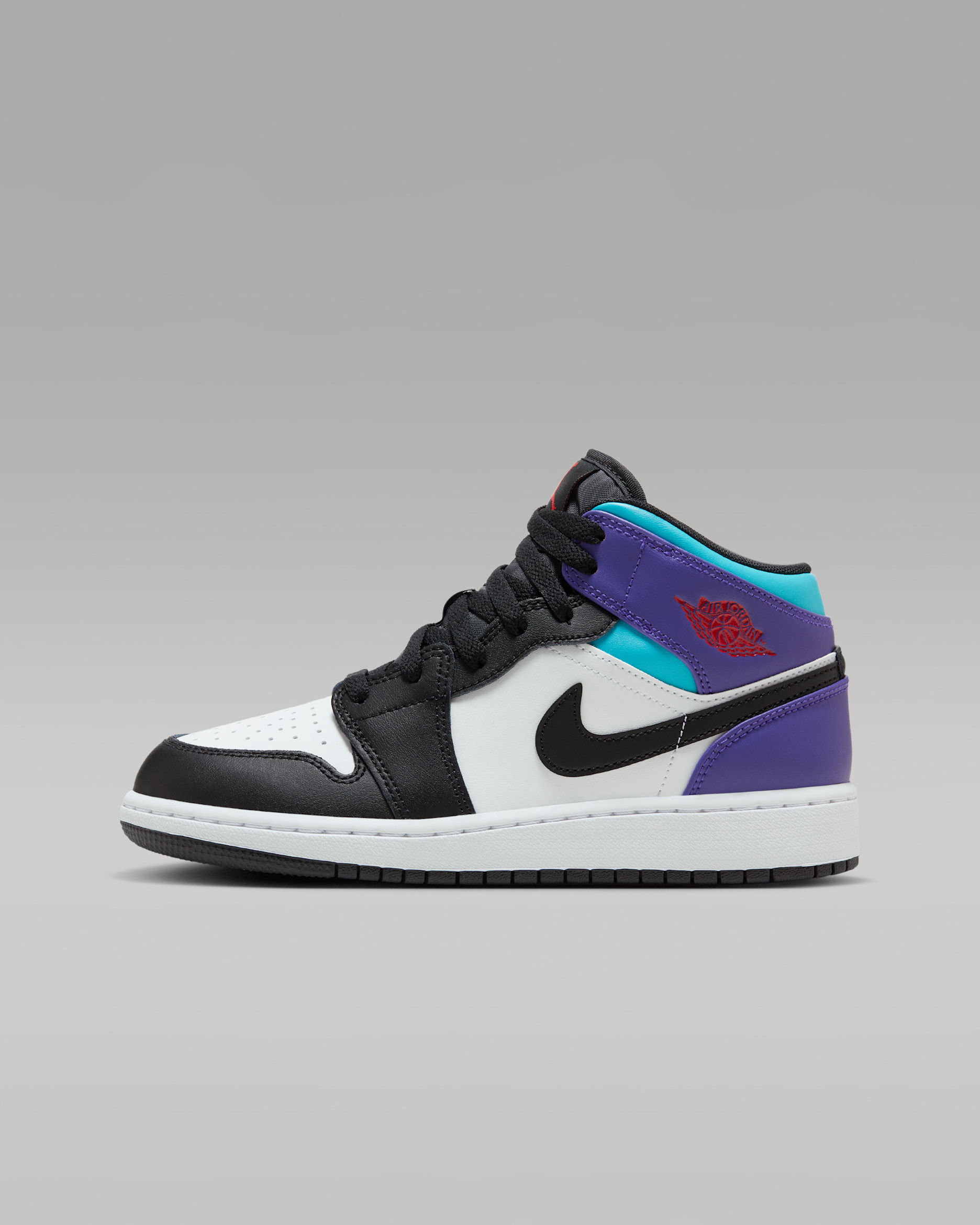 Air Jordan 1 Mid Older Kids' Shoes - White/True Red/Aquamarine/Black