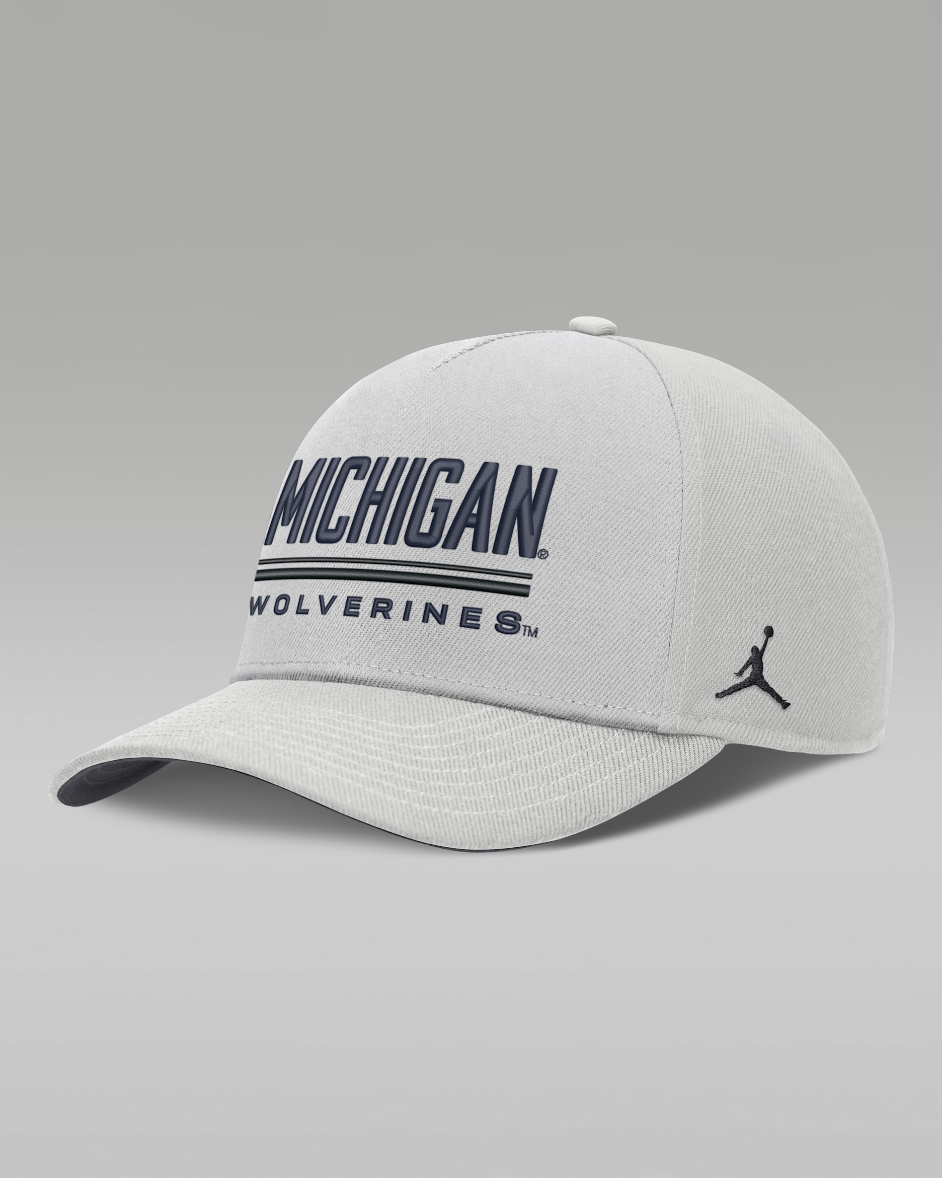Gorra universitaria marca Jordan Dri-FIT ajustable para hombre Michigan Sideline Practice Rise - Gris