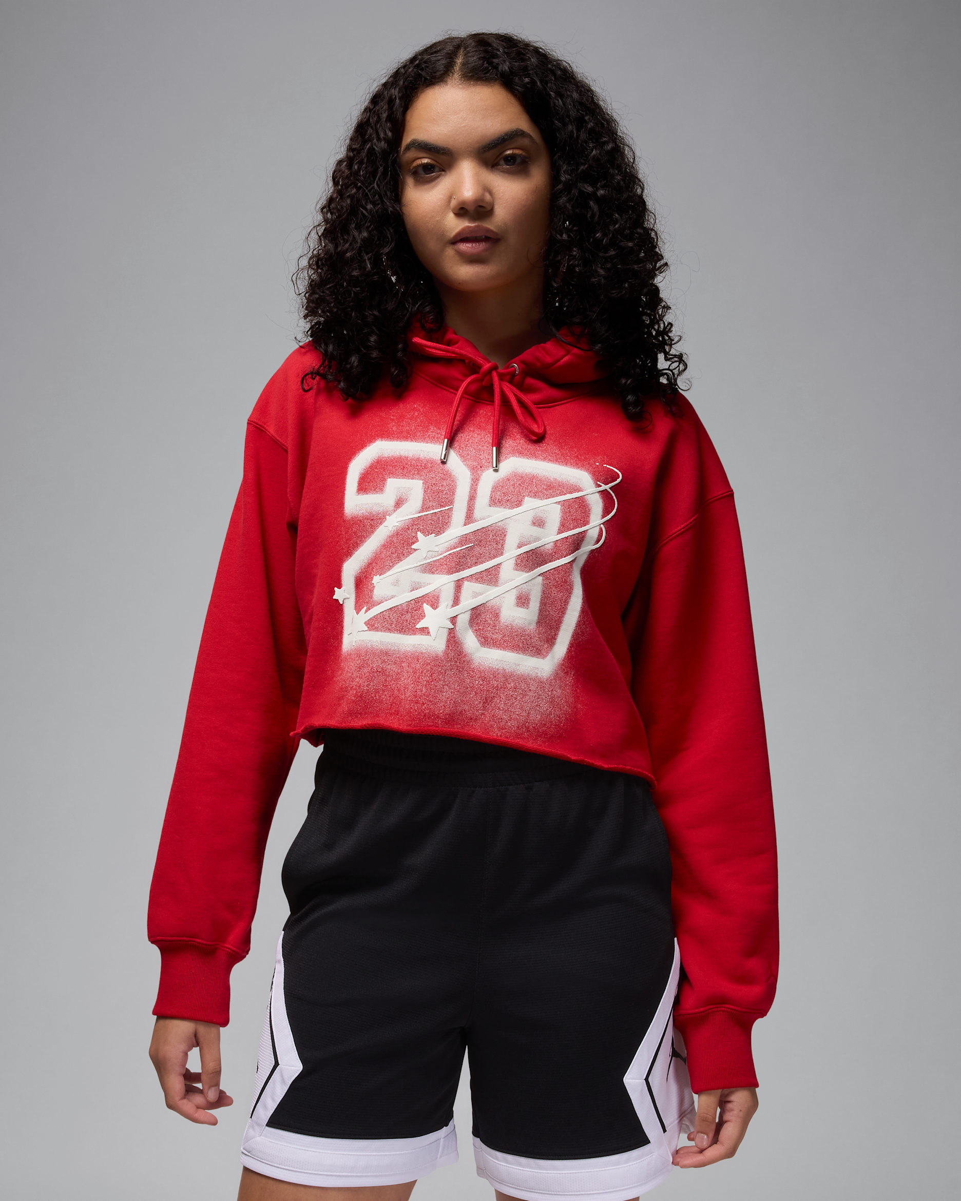 Felpa corta con cappuccio e fodera in satin Jordan Flight Fleece – Donna - Varsity Red