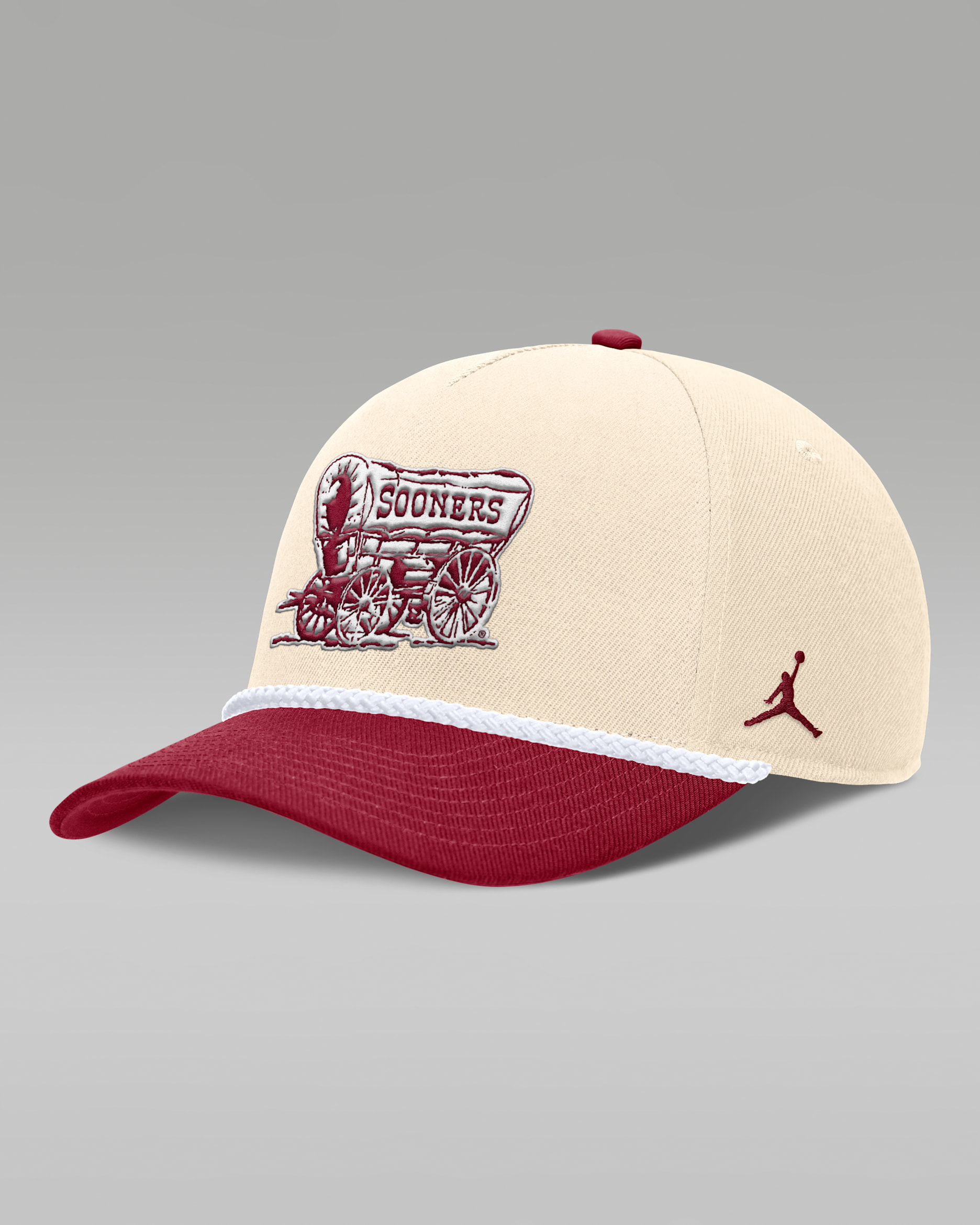 Oklahoma Primetime Rope 2-Tone Rise Men's Jordan Brand College Adjustable Hat - Cream/Crimson/Red/Crimson