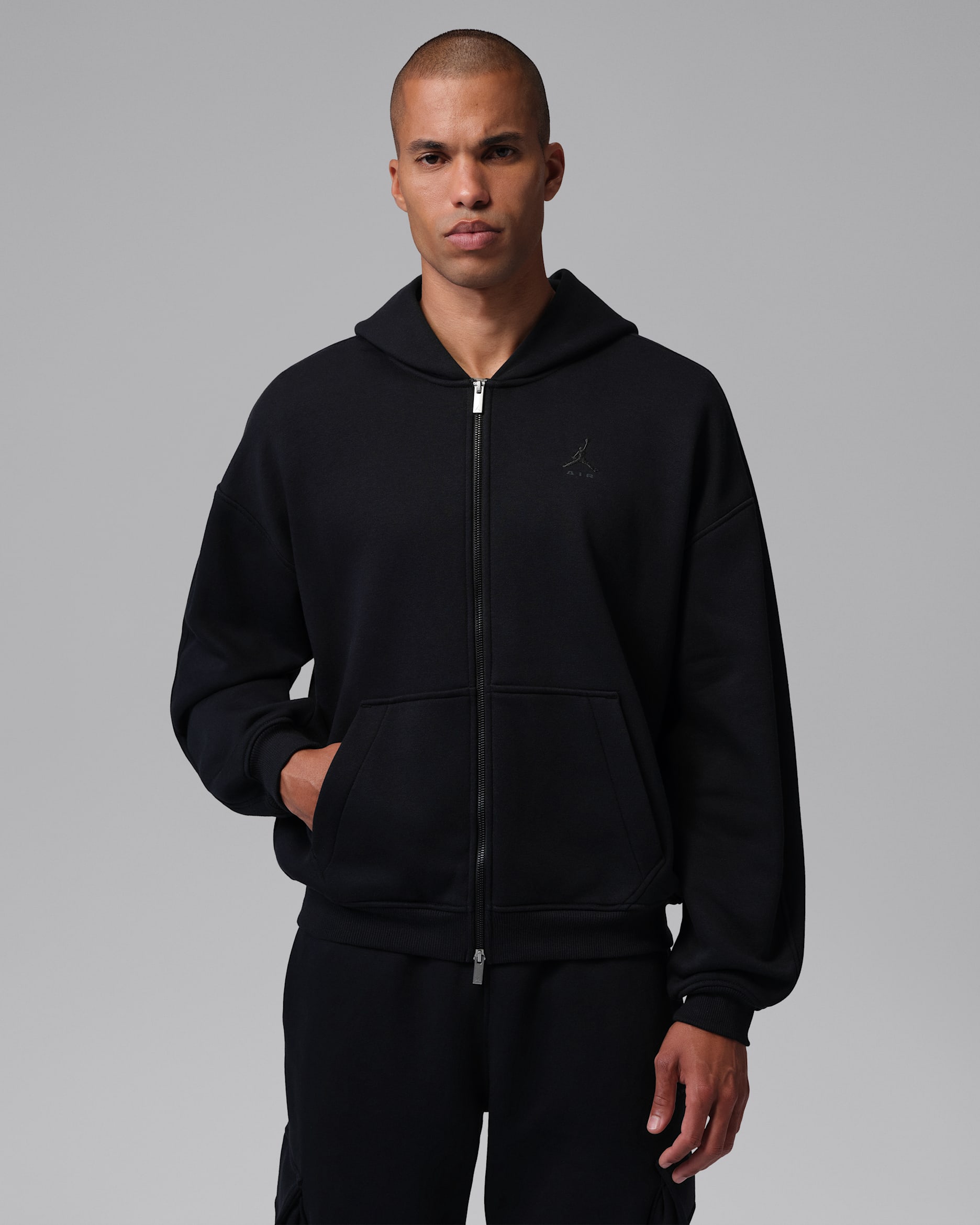 Sweat à capuche oversize à zip en tissu Fleece Jordan Brooklyn pour homme - Noir/Dark Smoke Grey