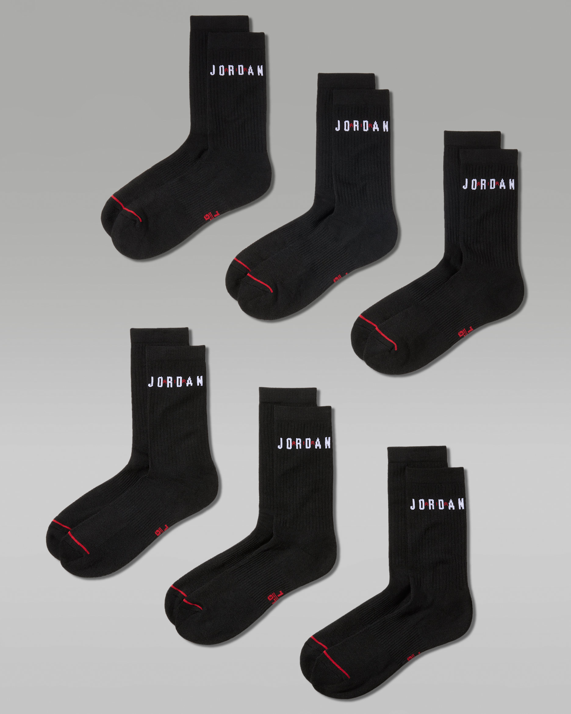 Jordan Everyday Crew Socks (6 Pairs) - Black/Gym Red/White