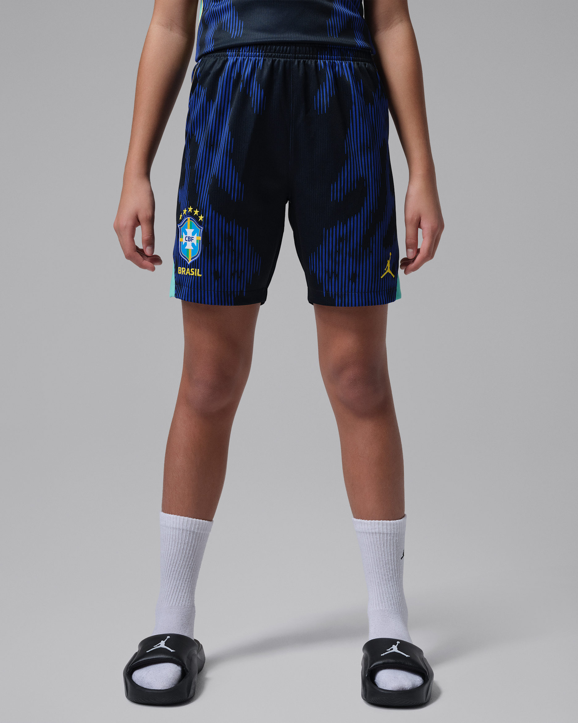 브라질 2026 스타디움 어웨이 주니어 조던 드라이 핏 축구 레플리카 쇼츠 - 올드 로얄/블랙