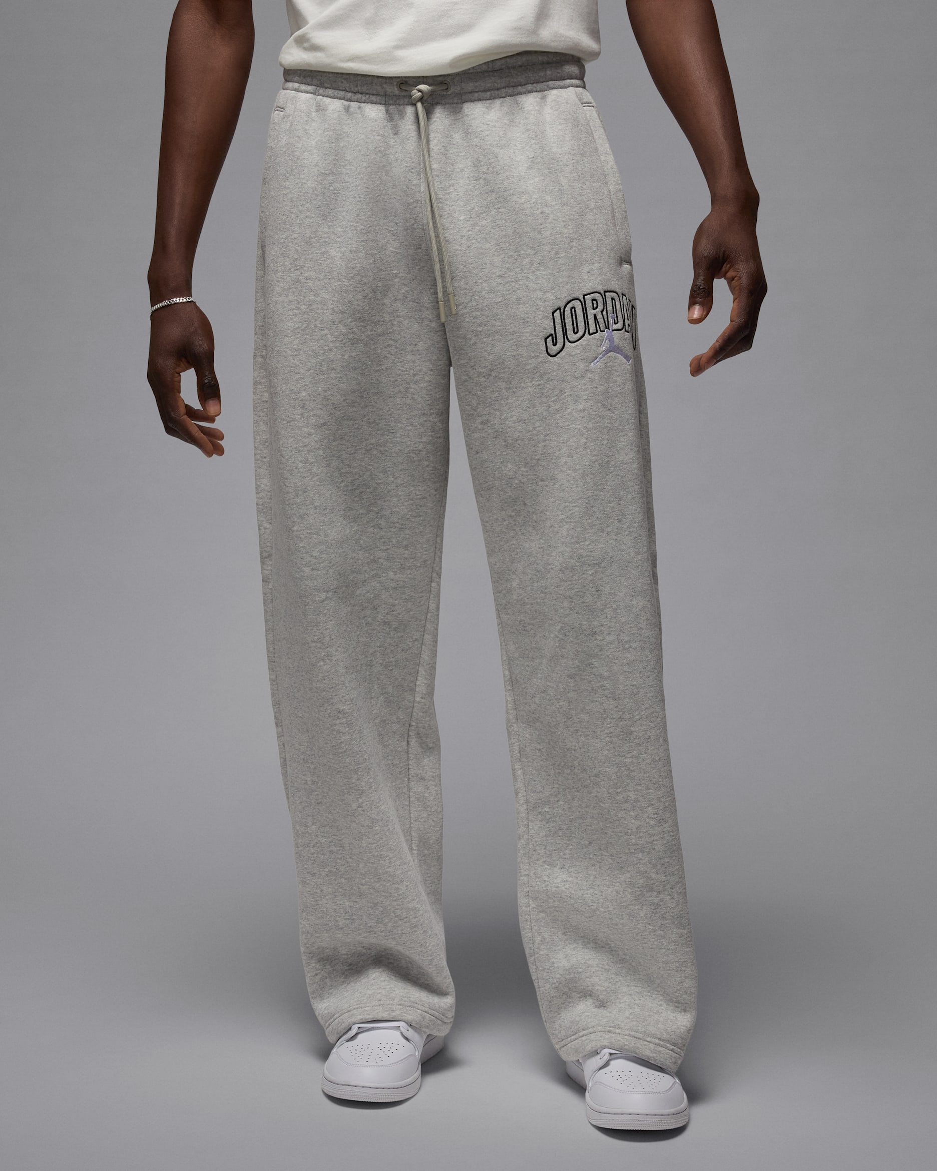 Pantalon oversize à ourlet fendu Jordan Brooklyn Fleece pour homme - Grey Heather/Blanc