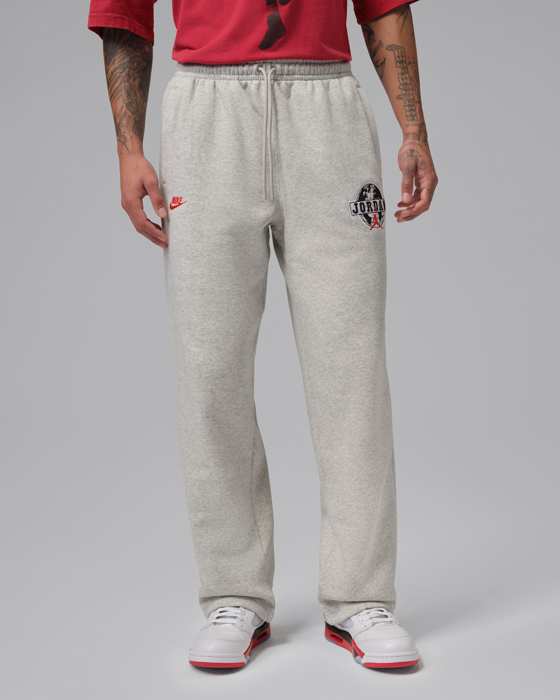 Jordan Brooklyn Men's Open-Hem Pants - Grey Heather/Chile Red