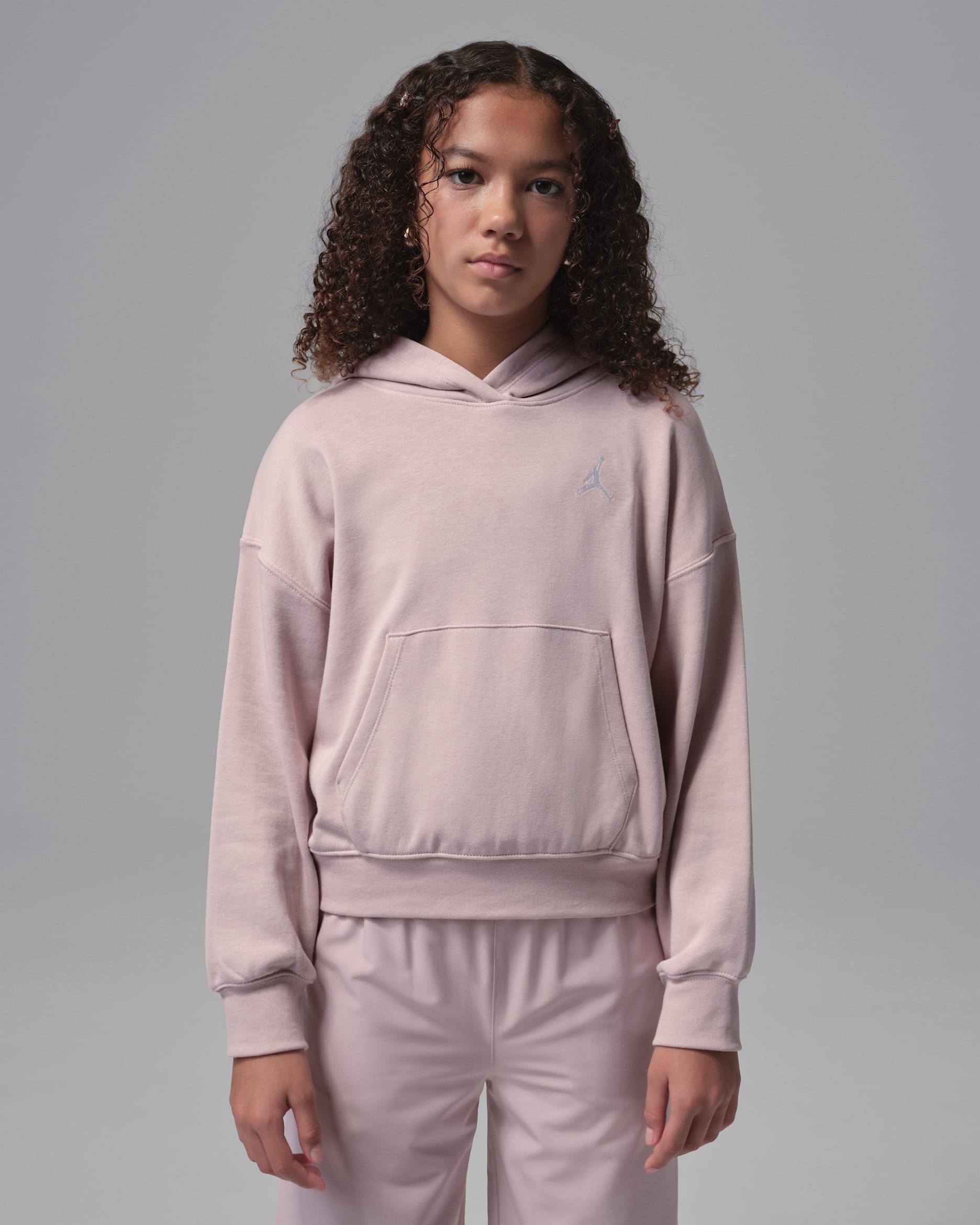 Sudadera con gorro sin cierre para niños talla grande Jordan Brooklyn French Terry - Rosado partícula/Blanco