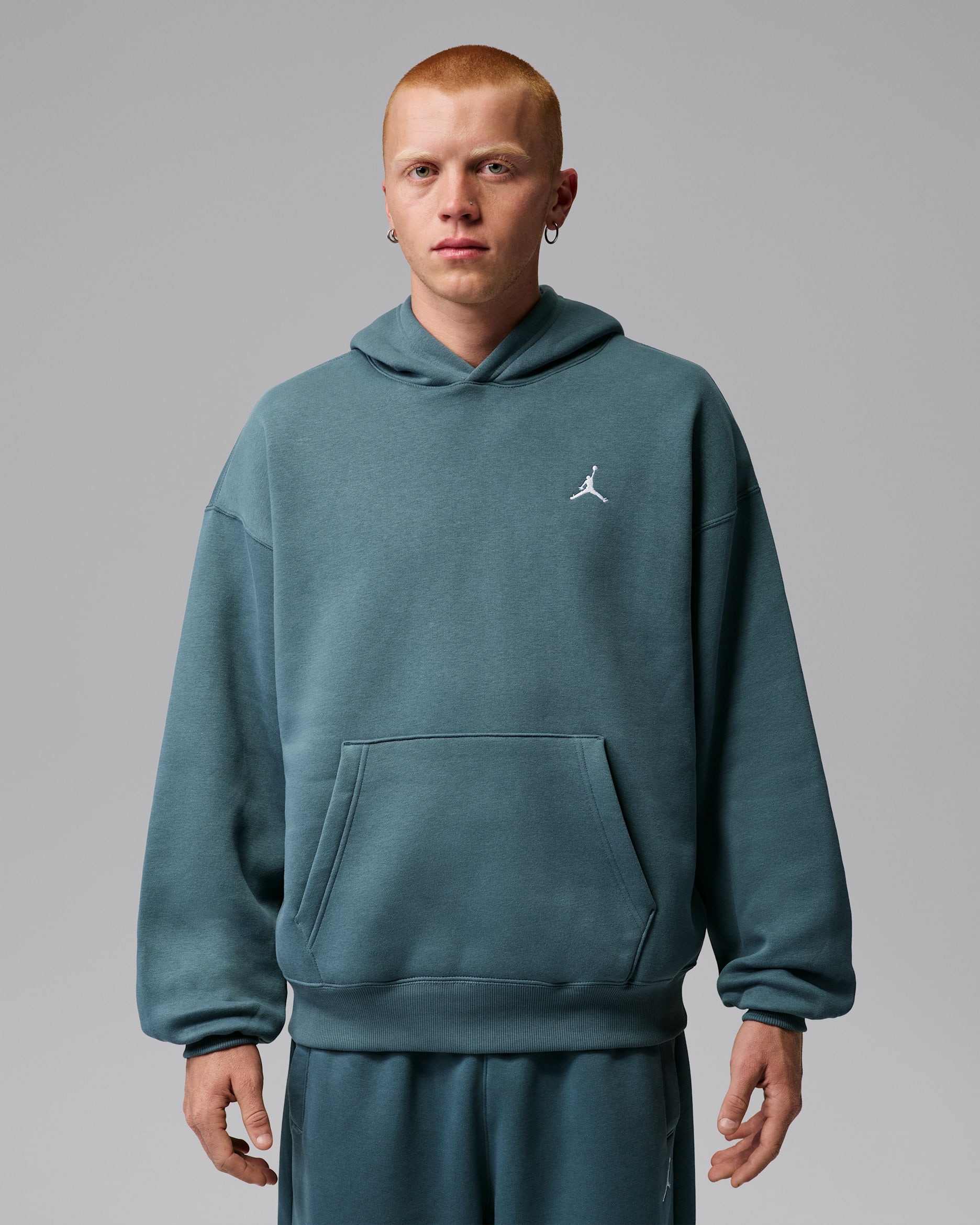 Jordan Brooklyn Fleece Oversize-Hose mit offenem Saum (Herren) - Ash Green/Weiß