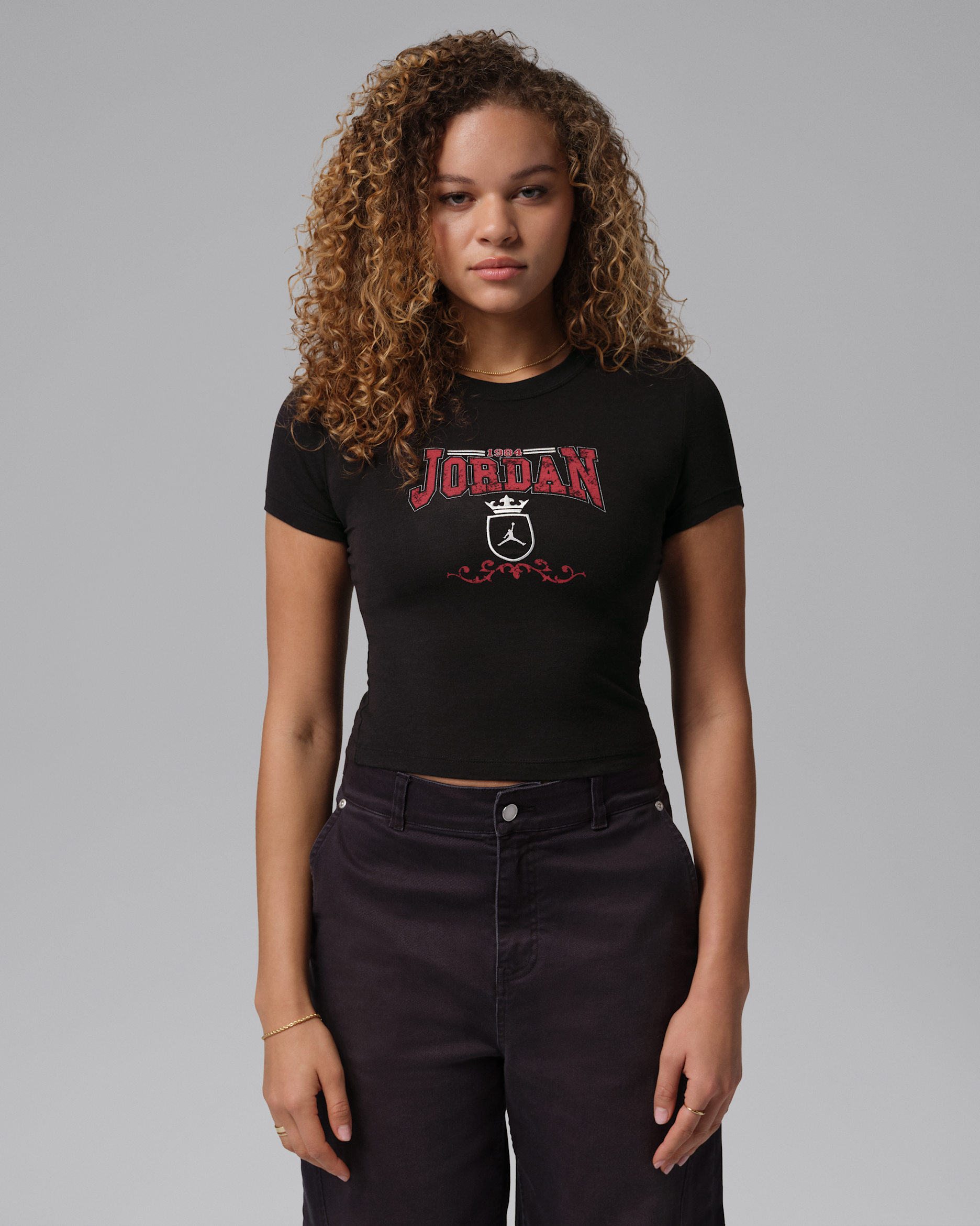 T-shirt recortada Jordan Brooklyn para mulher - Preto/Sail