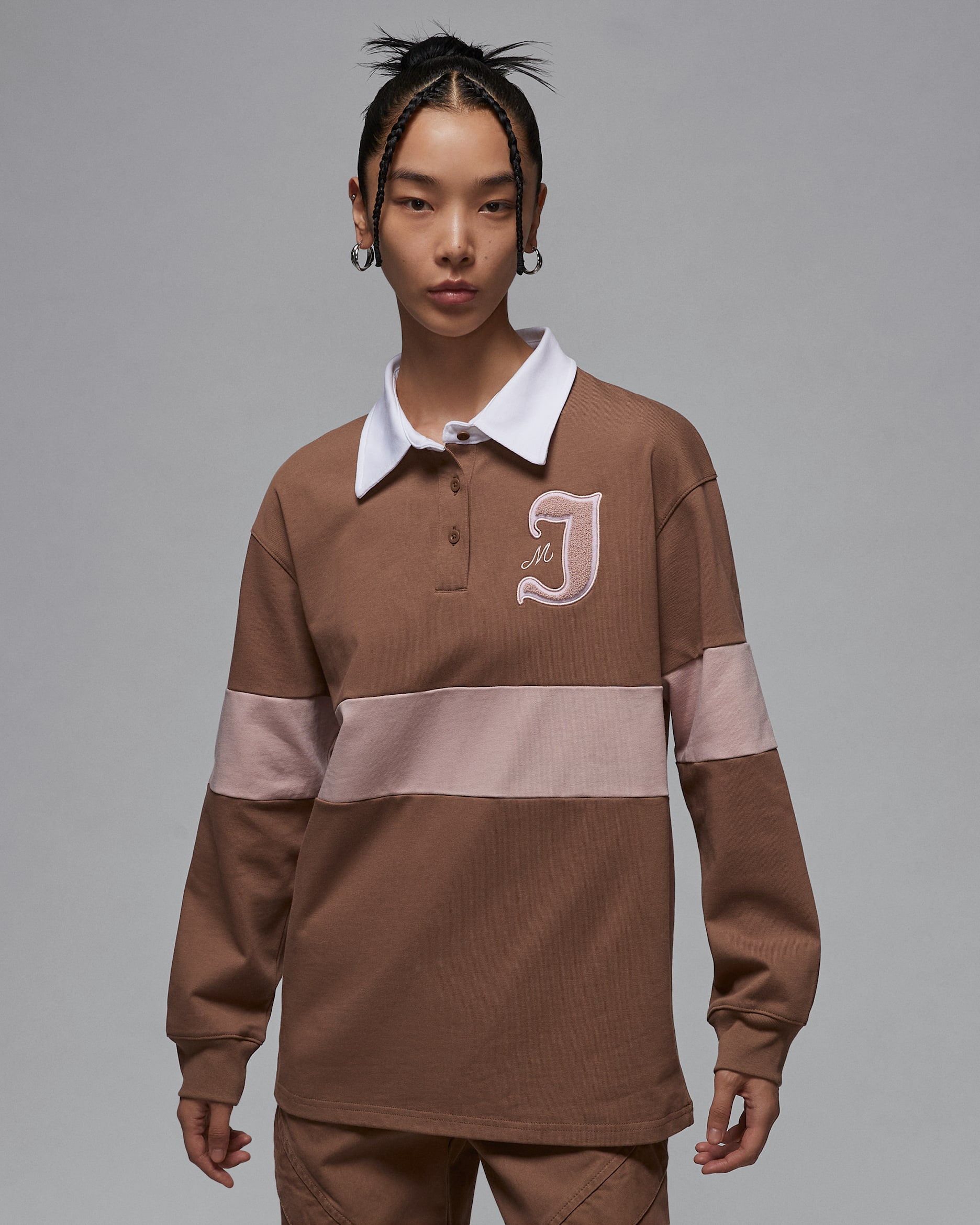 Jordan Women's Long-Sleeve Top - Archaeo Brown/Pink Oxford/White