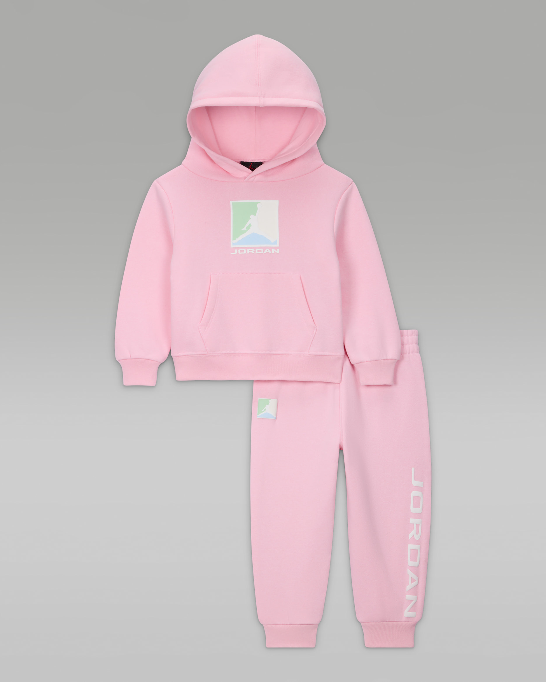 Tvådelat fleeceset med huvtröja Jordan Essentials Baseline för baby (12–24 mån) - Medium Soft Pink/Vit