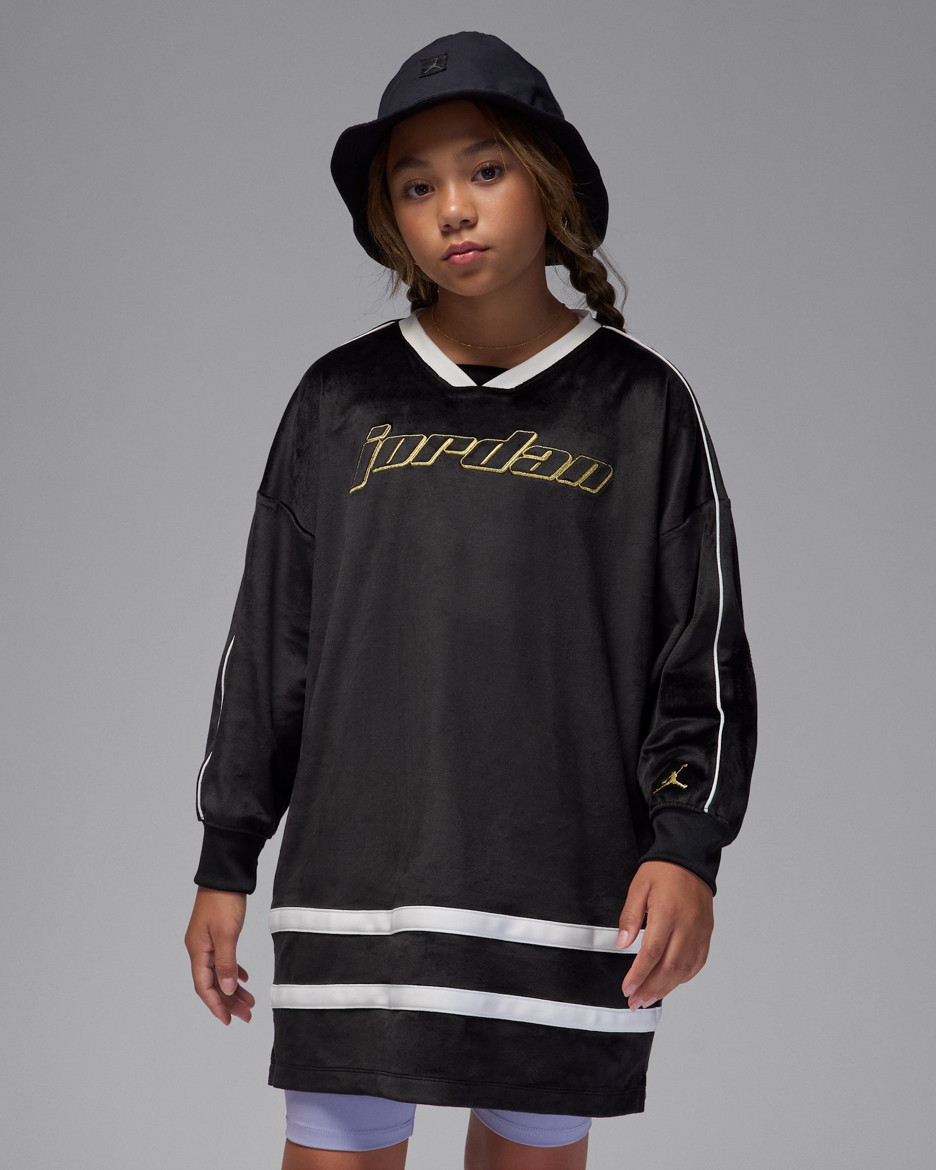 Vestido de tejido velour para niña talla grande Jordan Mountainside - Negro