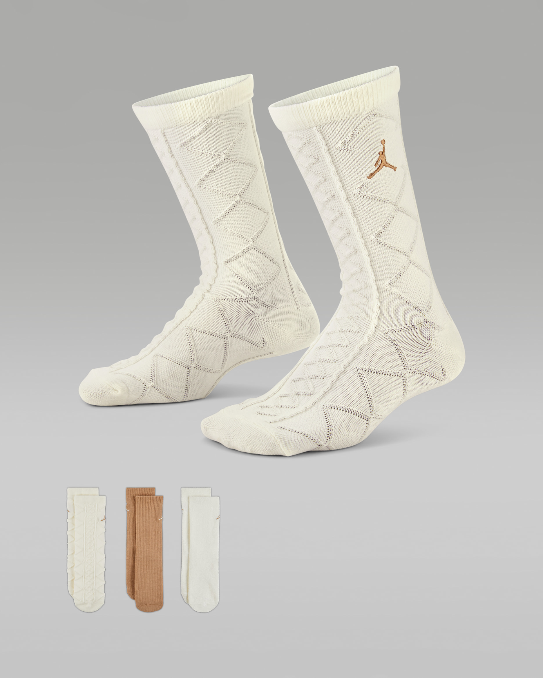 Klasyczne skarpety świąteczne na sezon 2025 dla dużych dzieci Jordan (3 pary) - Pale Ivory