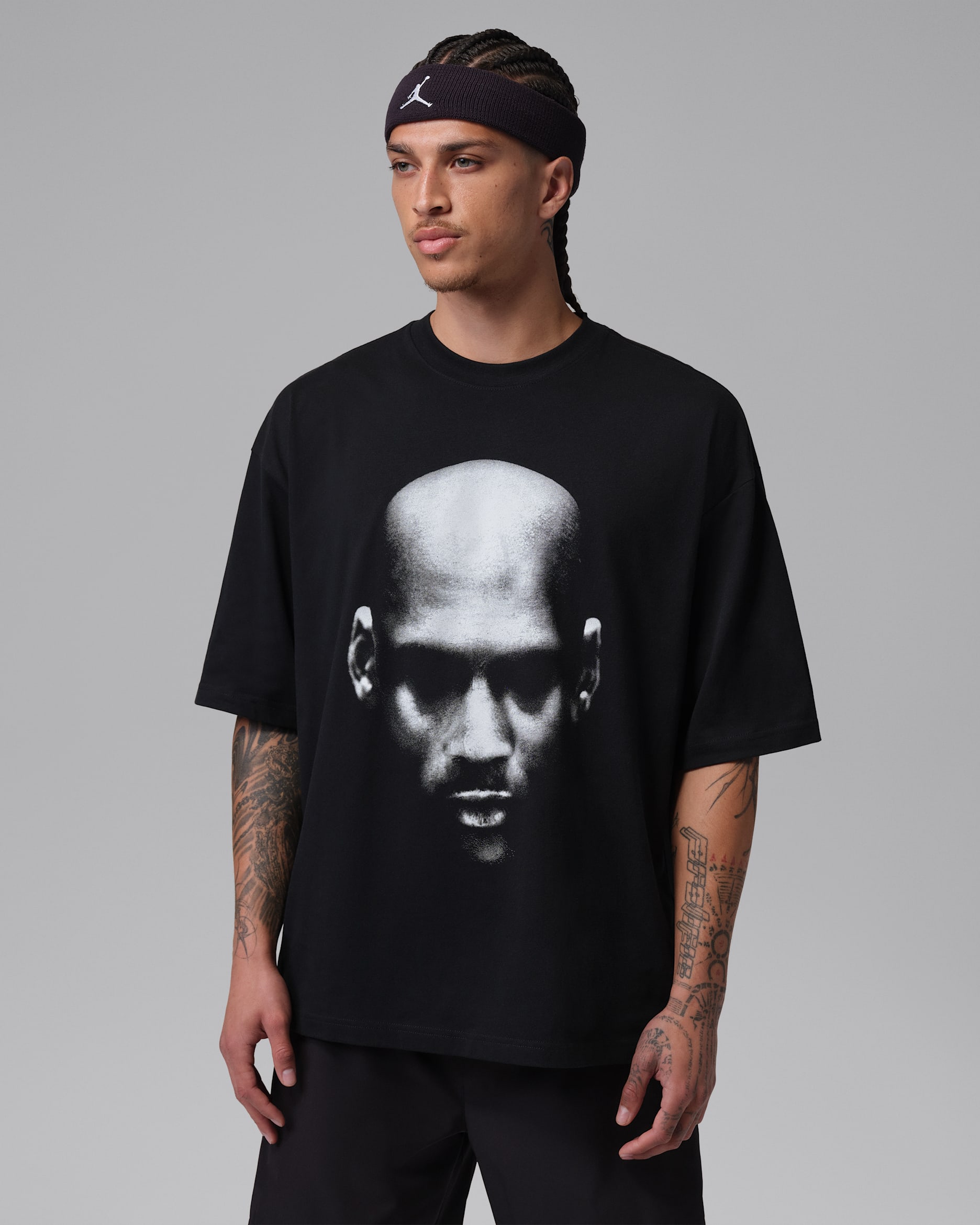 조던 드라이 핏 스포츠 남성 그래픽 티셔츠 - 블랙/화이트