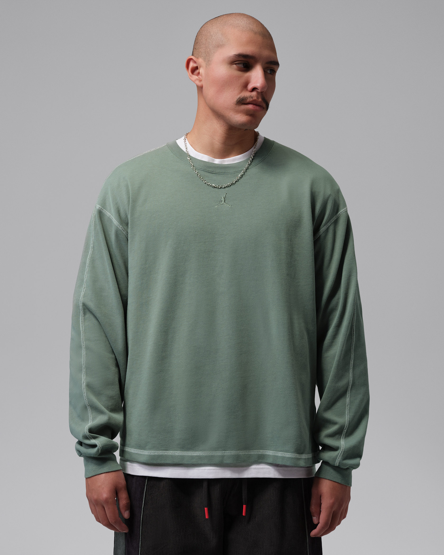 Jordan Flight langermet overdel i tykt stoff til herre - Clay Green/Sail/Clay Green