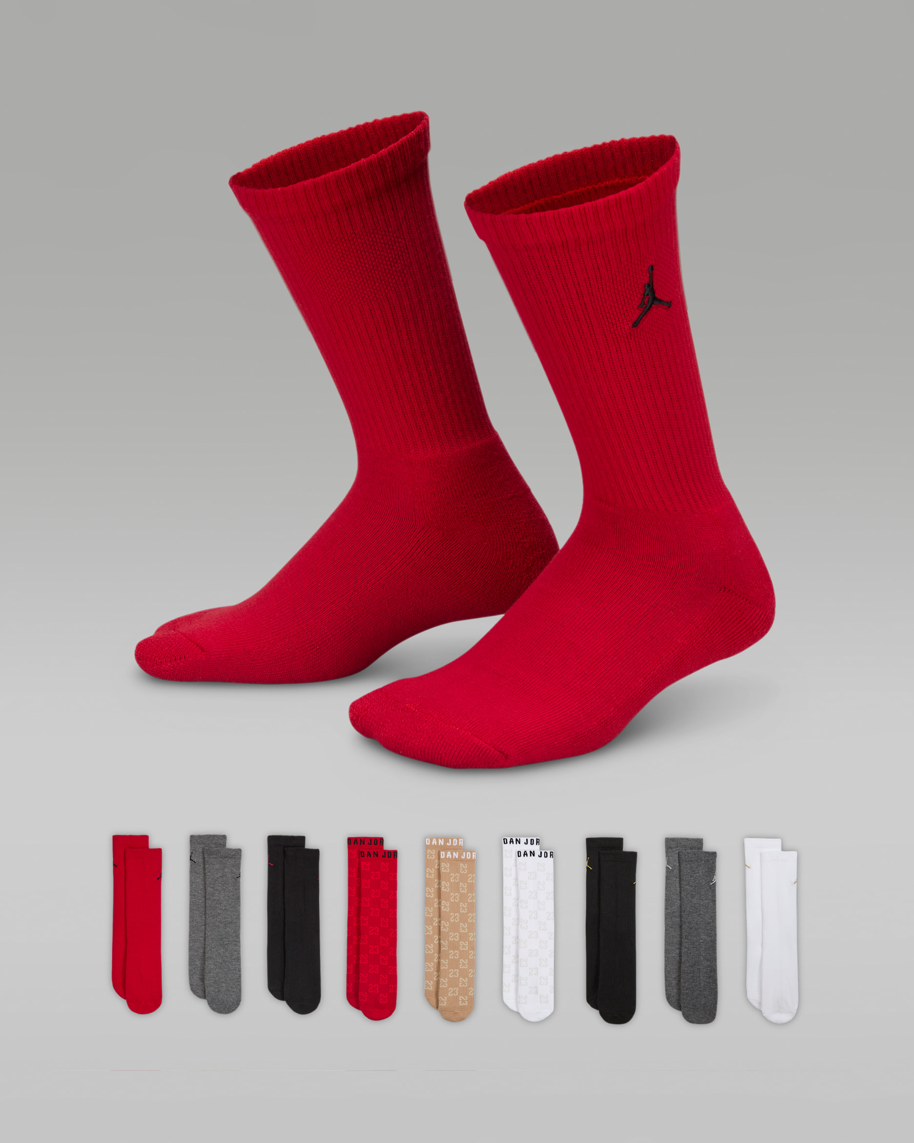 Jordan Big Kids' Holiday Crew Gift Box (9 Pairs) - Gym Red