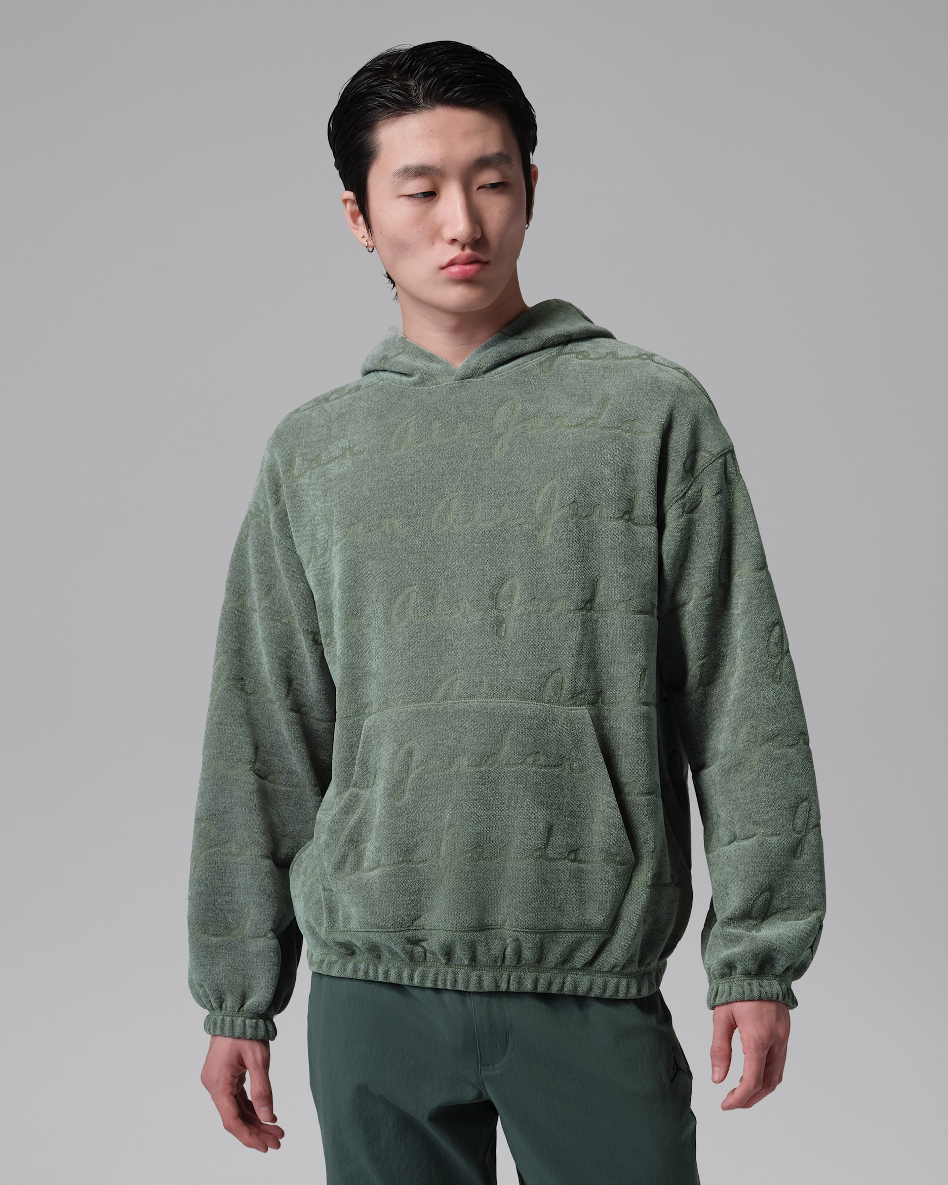 Sweat à capuche en jacquard Jordan Flight pour homme - Vintage Lichen/Noir