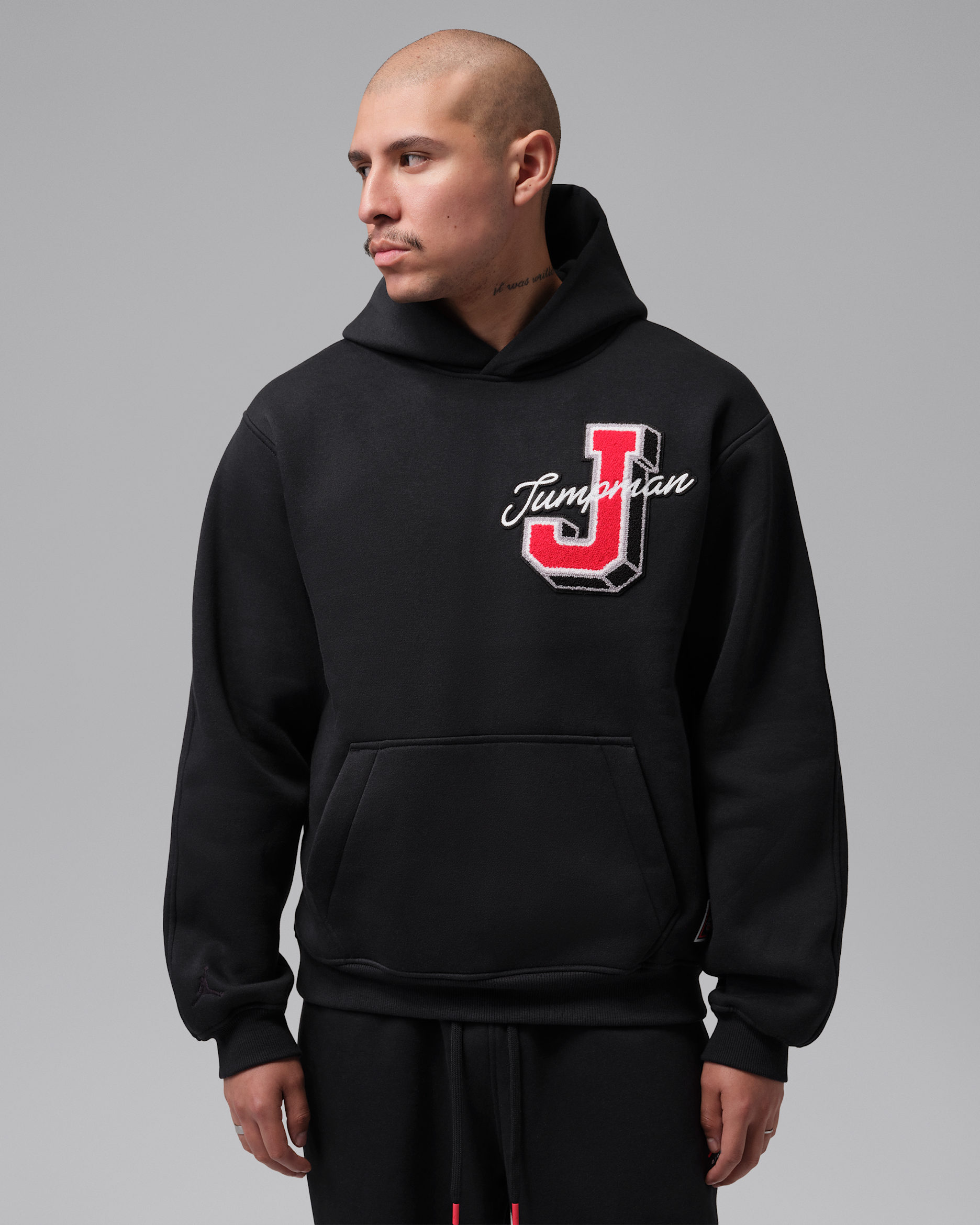 Jordan Brooklyn Men's Statement Pullover Hoodie - Black/Fire Red