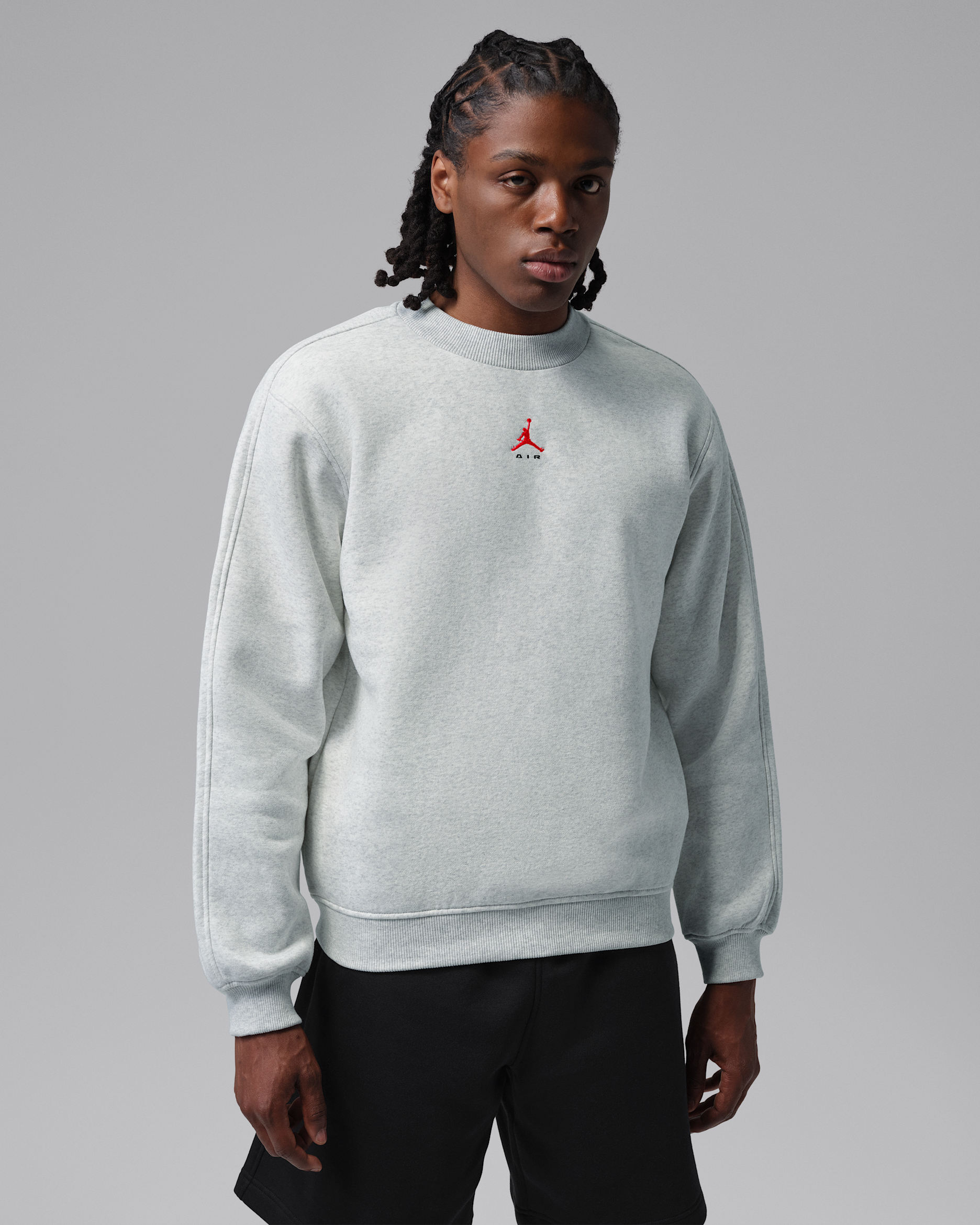 Jordan Brooklyn Crew Yaka Erkek Sweatshirt'ü - Neutral Grey/Heather/University Red