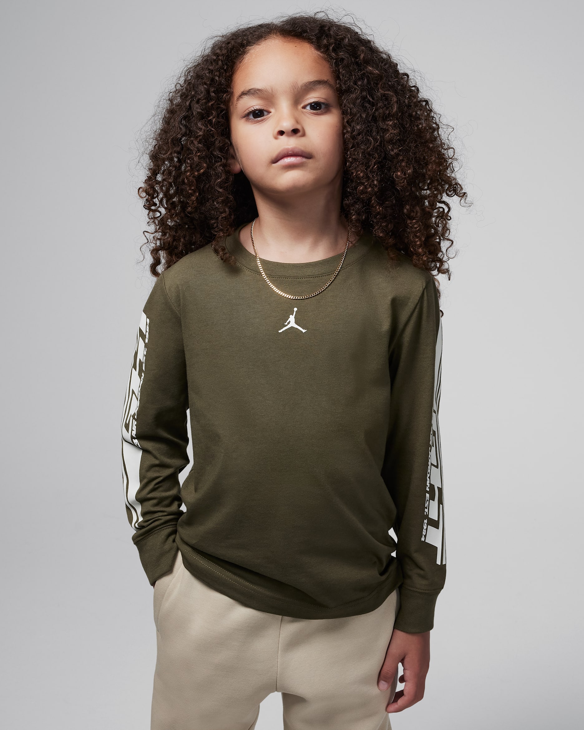 ジョーダン MVP リトルキッズ フライト ロングスリーブ Tシャツ - ミディアムオリーブ