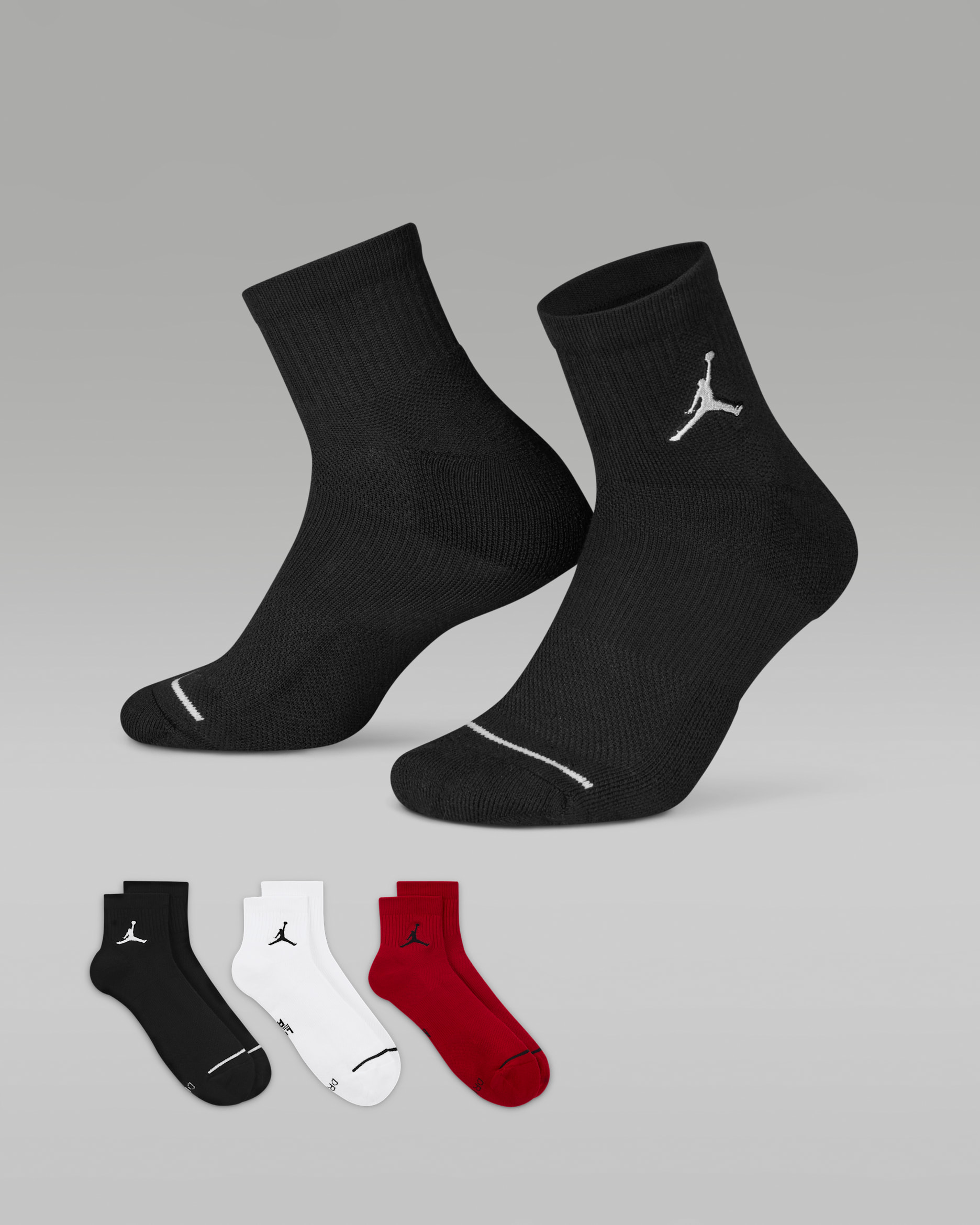 Jordan Everyday Max Ankles Socks (3 Pairs) - Multi-Colour/White/Gym Red
