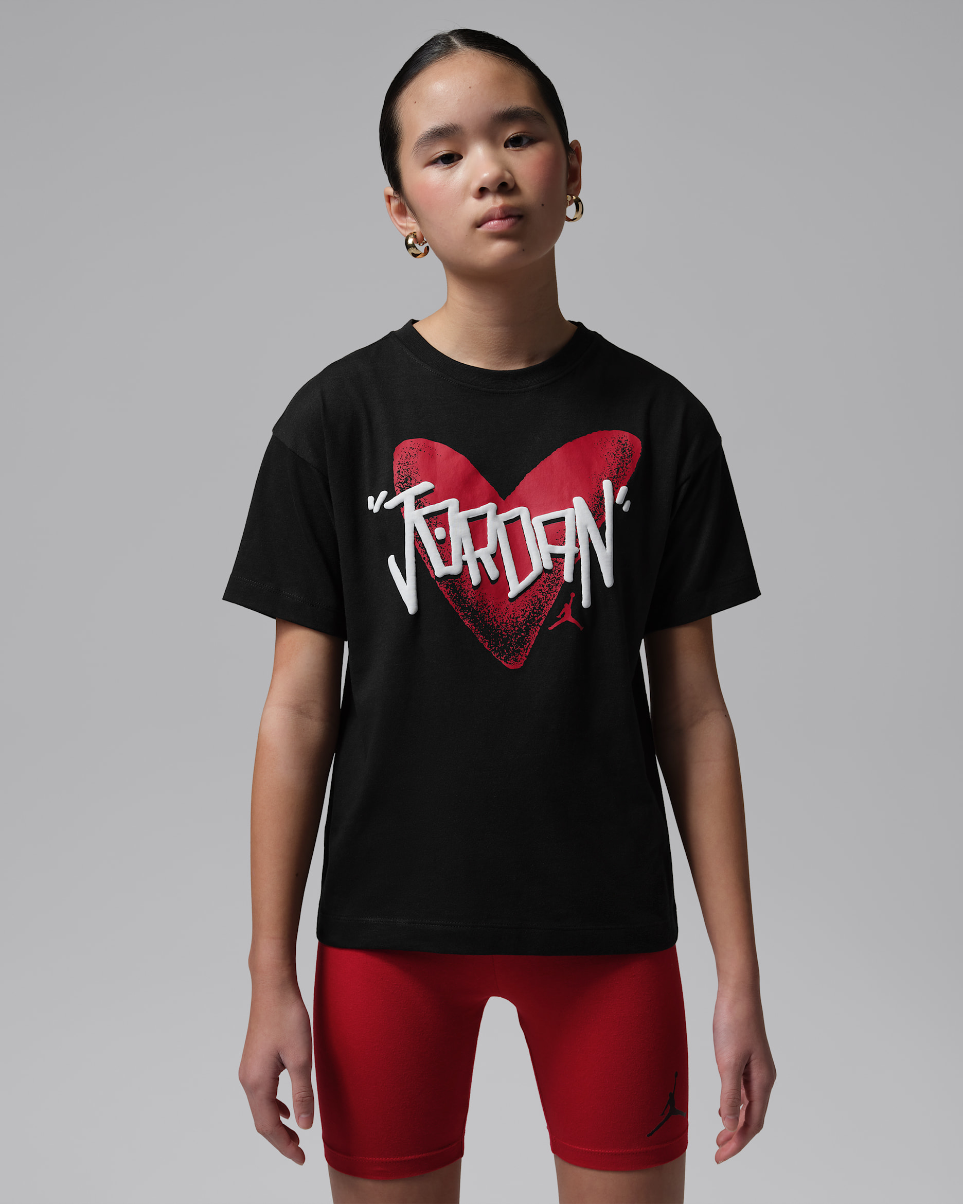 조던 주니어 하트 스케치 티셔츠 - 블랙