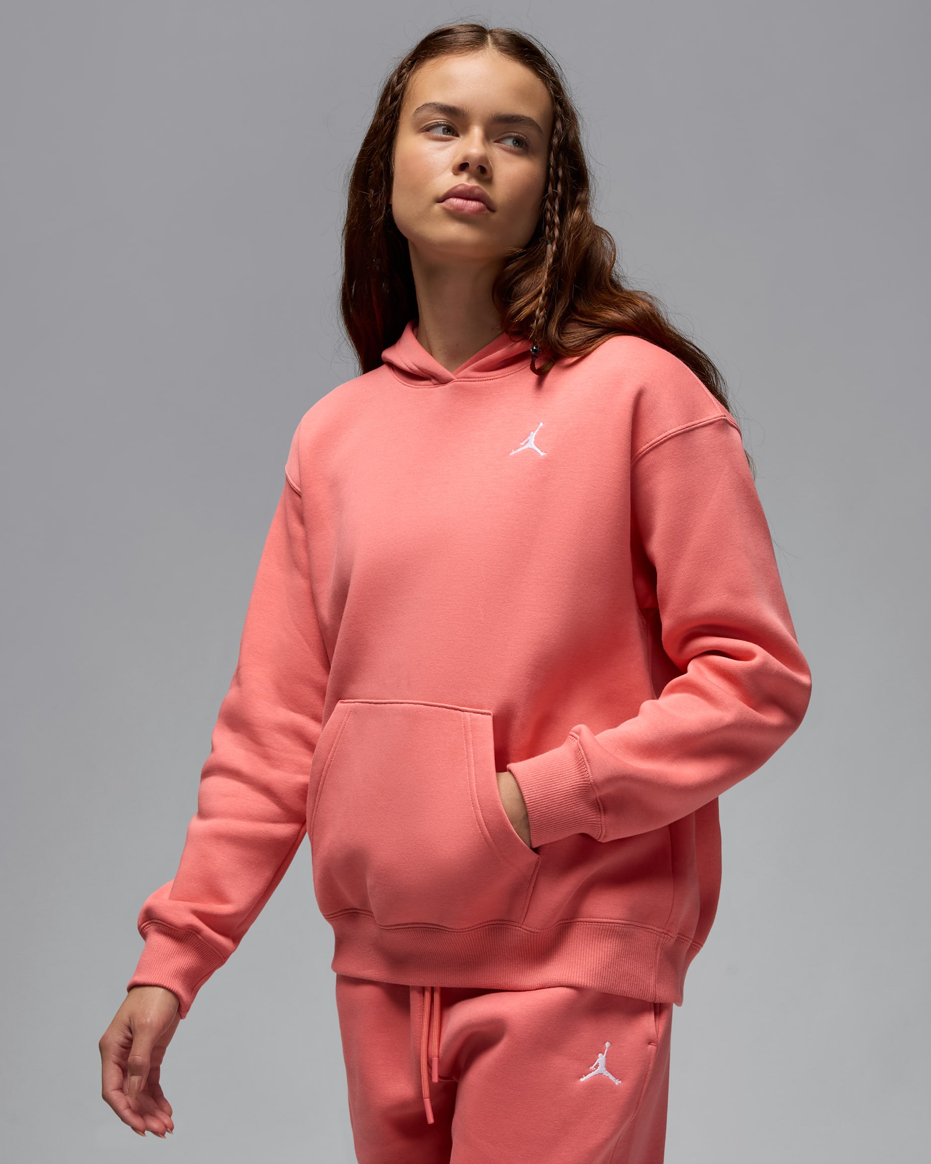 Jordan Brooklyn Fleece Women's Pullover Hoodie - Pink Salt/White