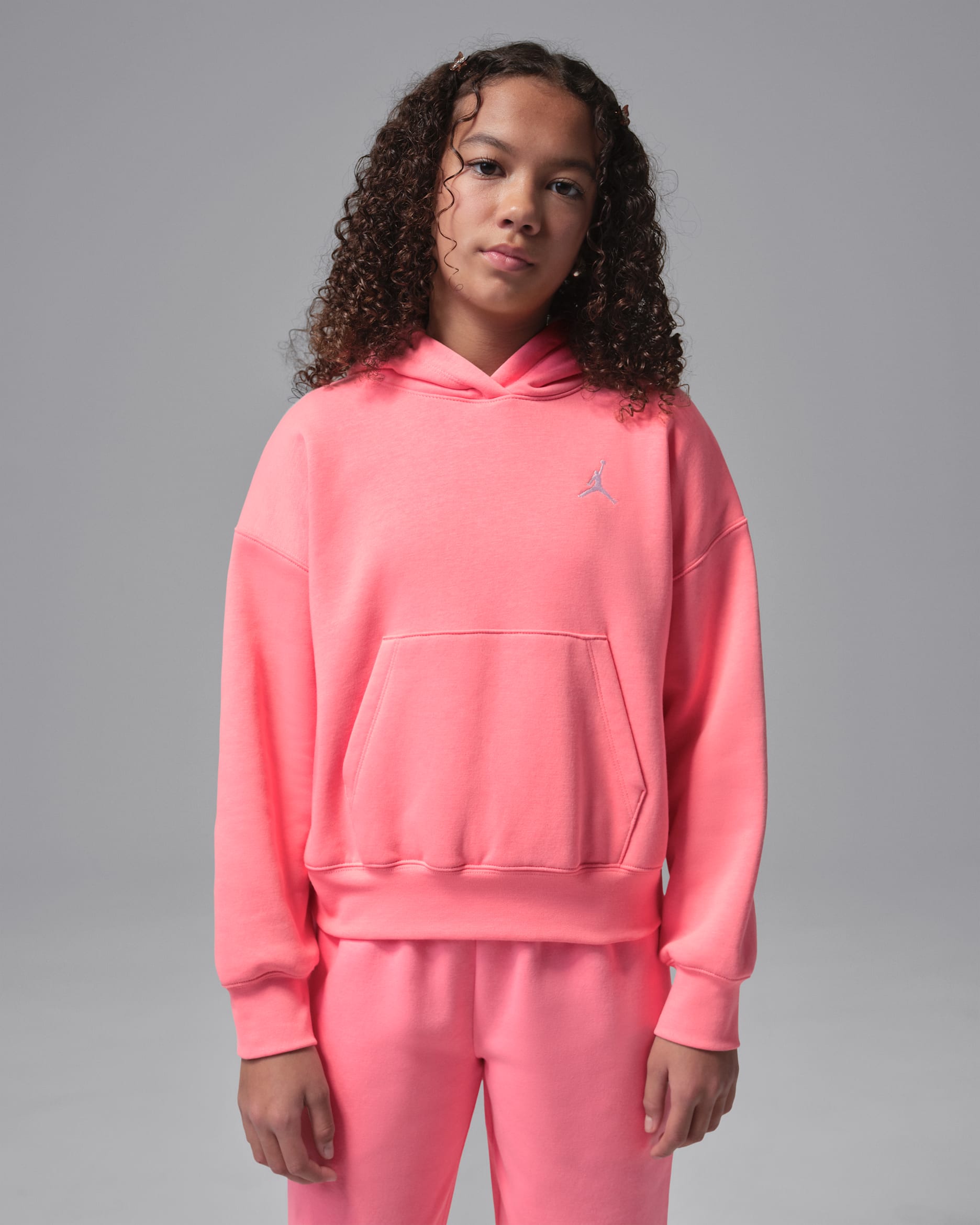 Sudadera con gorro sin cierre para niños talla grande Jordan Brooklyn Fleece - Rosa