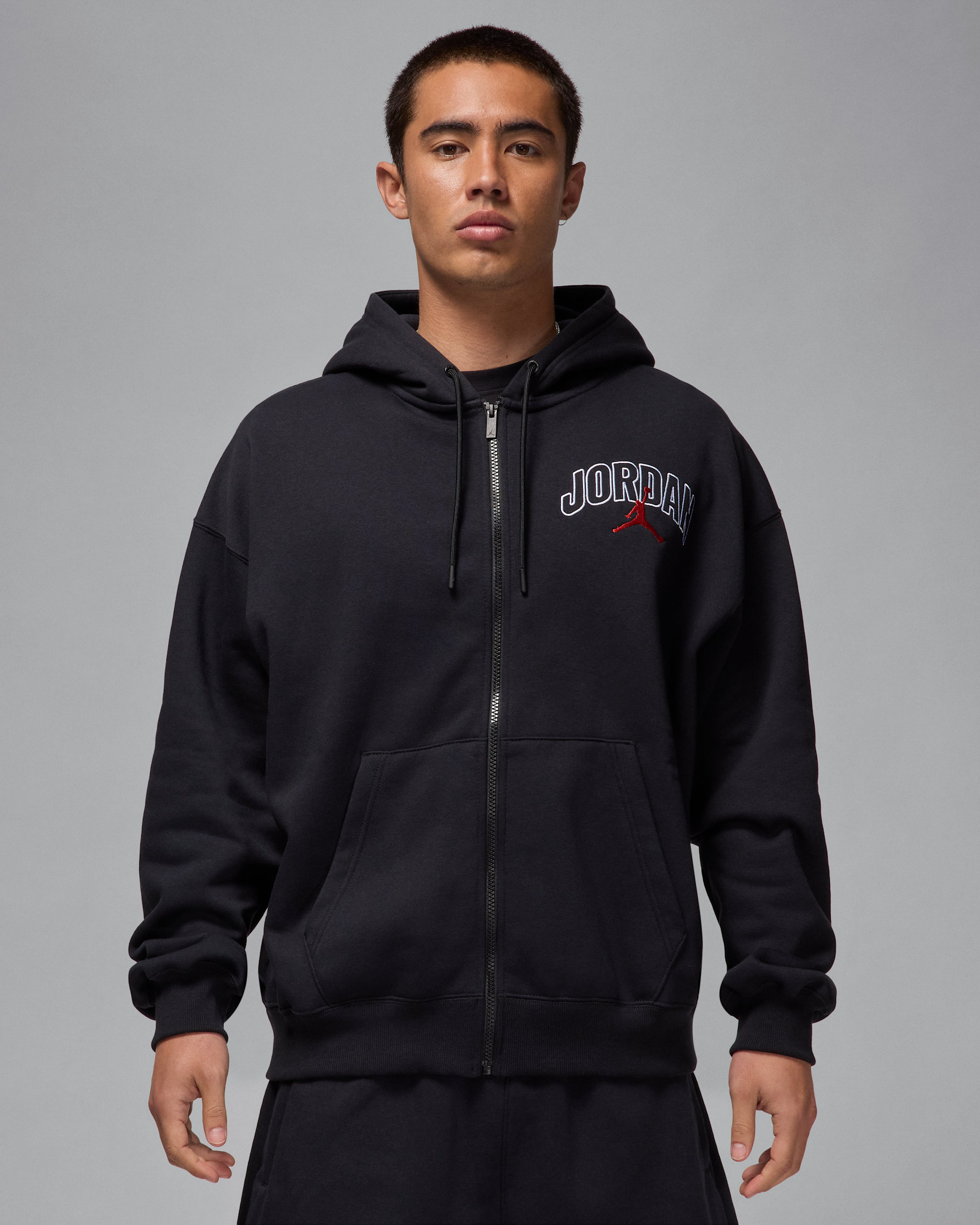 Sweat à capuche et zip oversize Jordan Brooklyn Fleece pour homme - Noir/Sail/Gym Red