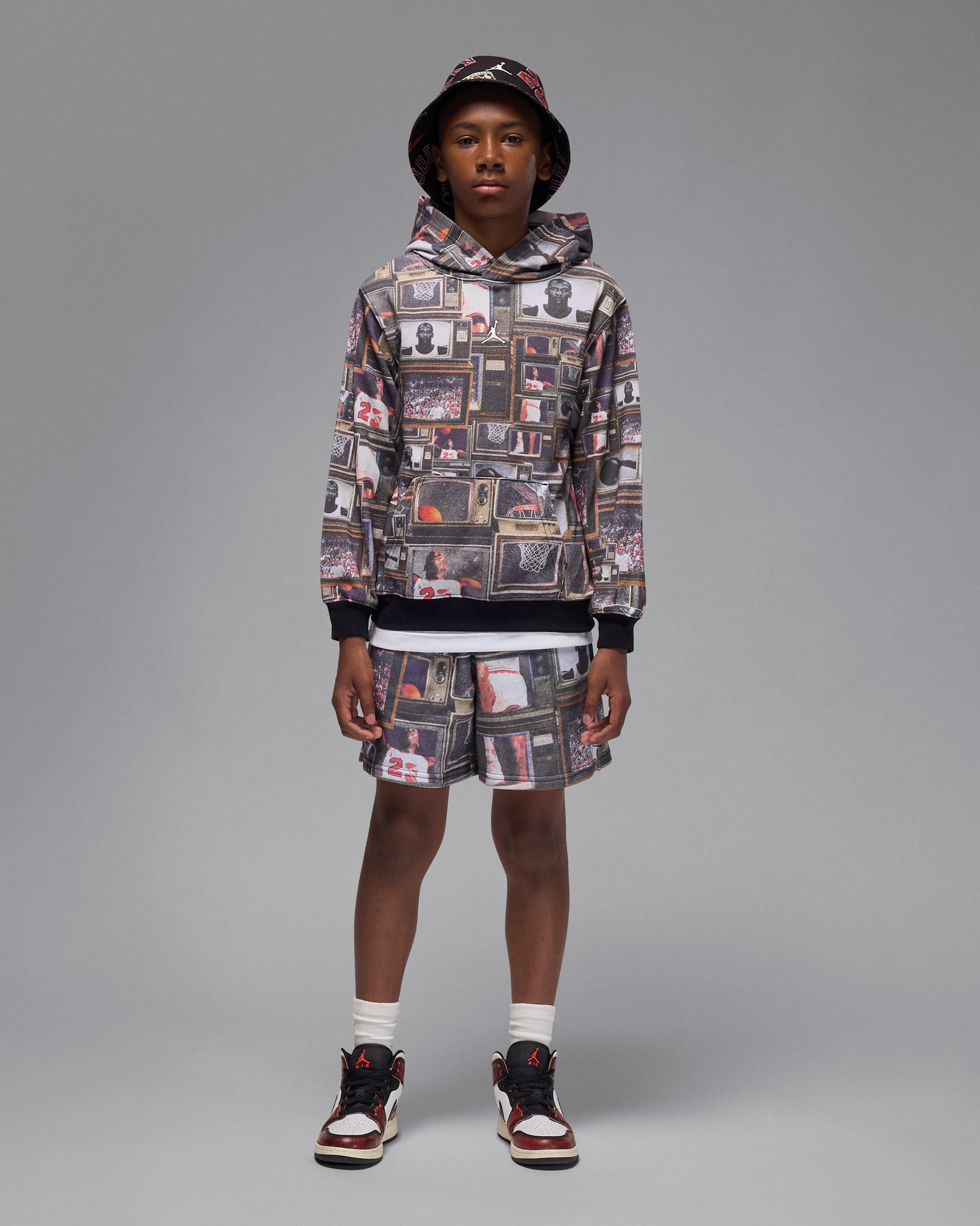 Jordan Big Kids' Brooklyn Printed French Terry Pullover Hoodie - Black