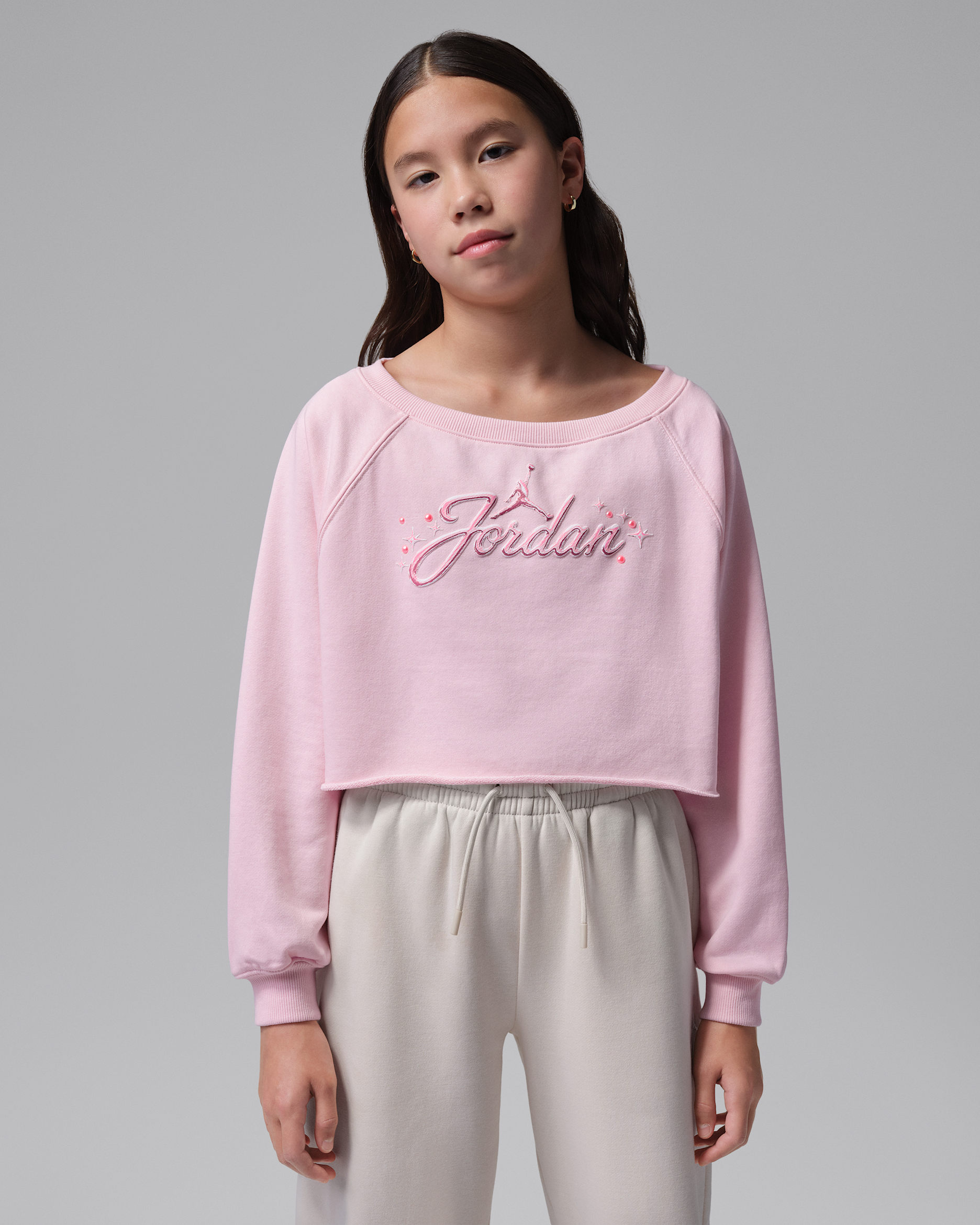 Playera de French Terry para niños talla grande Jordan Rebel Rose - Espuma rosa