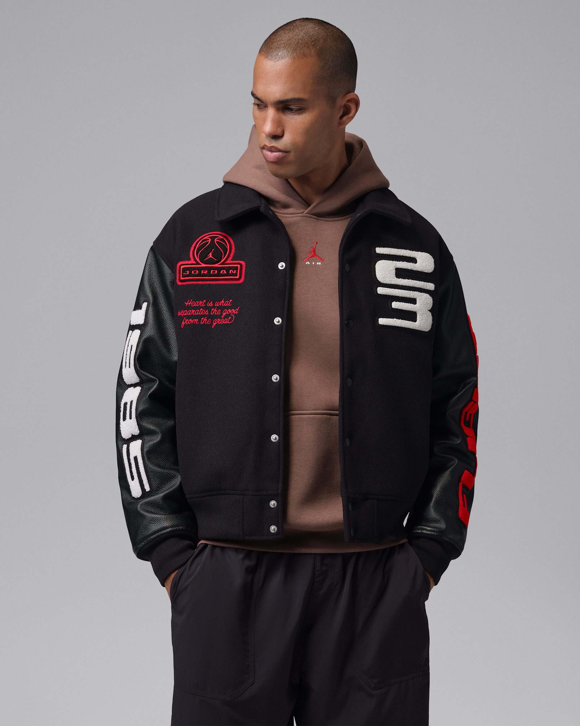 Jordan Flight Men's Varsity Jacket - Black/Black/University Red